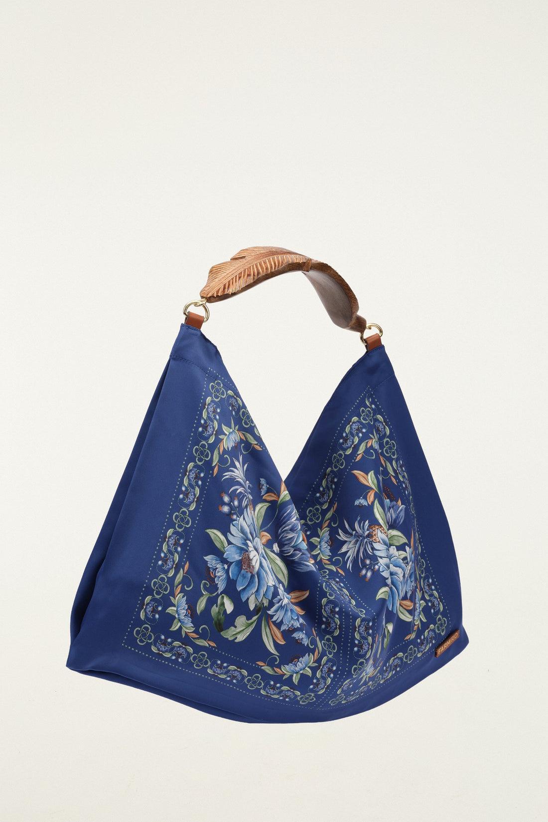 Blue Flowers Satin Small Scarf Bag