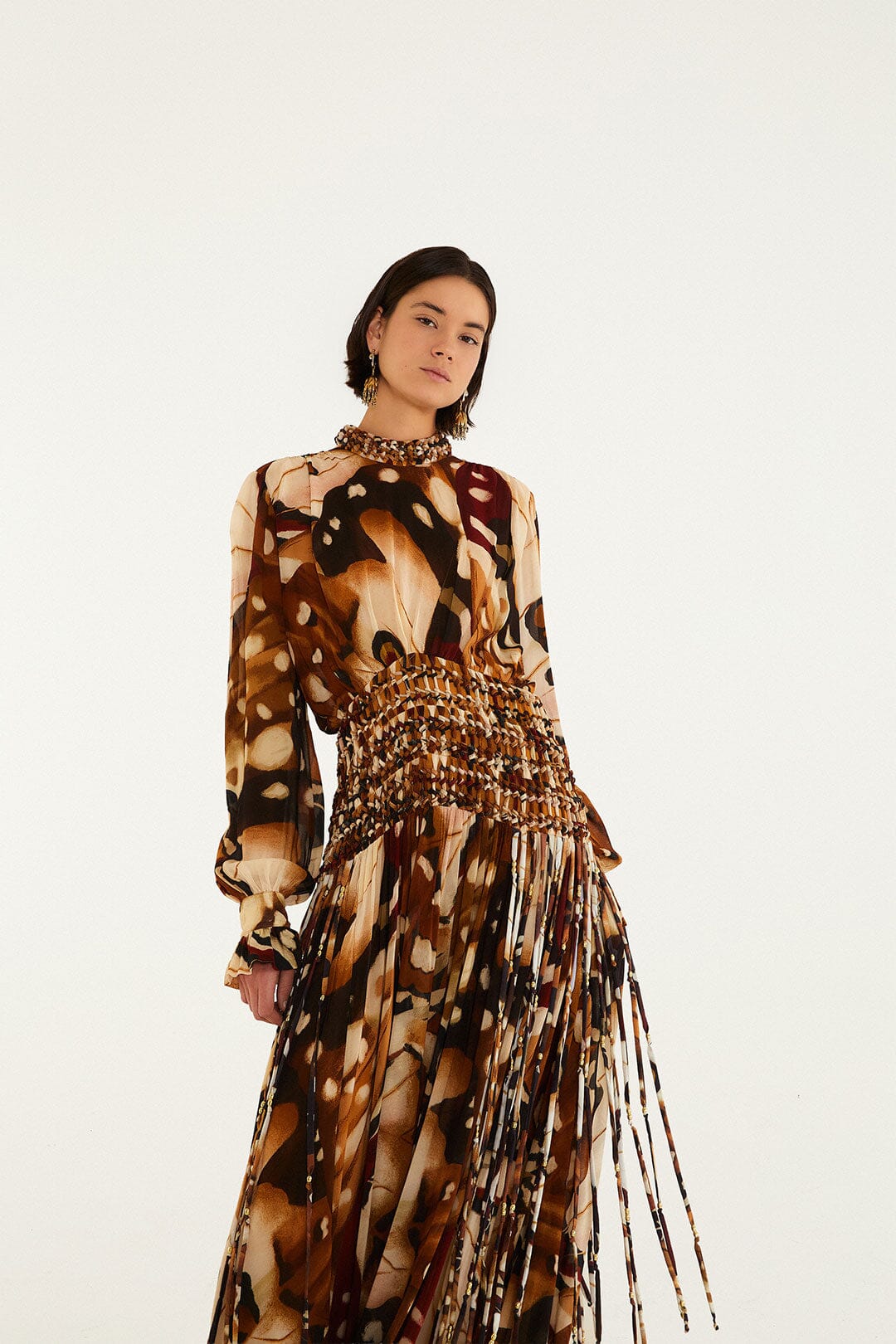 Borbofly Multicolor Long Sleeve Macrame Maxi Dress