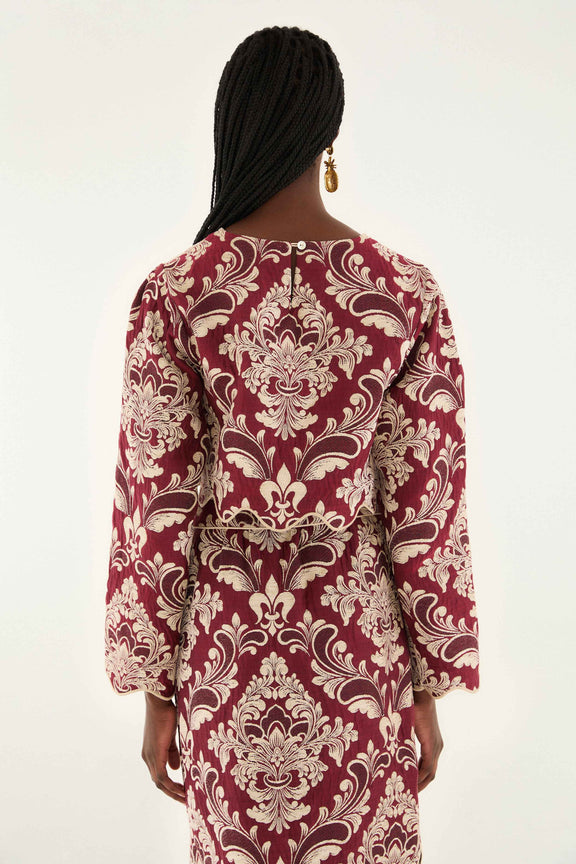 FARM Rio model wearing the Bicolor Jacquard Waves Long Sleeve Top