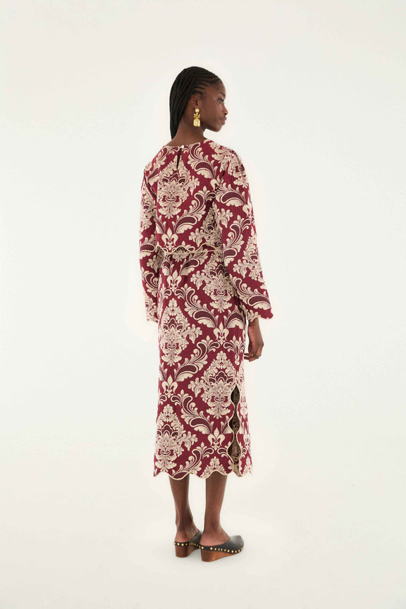 Bicolor Jacquard Waves Midi Skirt