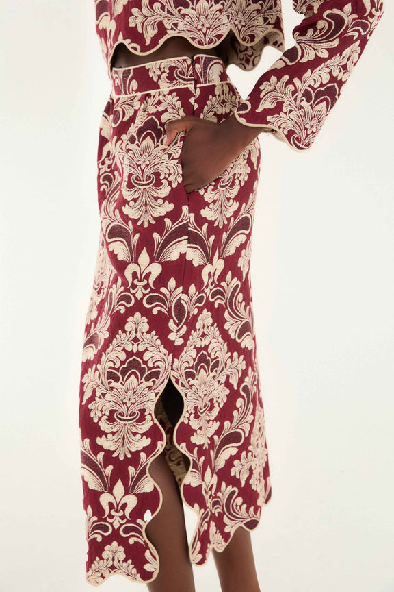Bicolor Jacquard Waves Midi Skirt