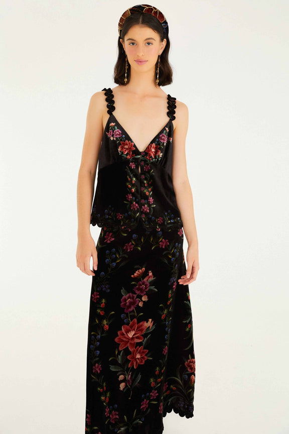 Black Belle Garden Scallop Hem Midi Skirt