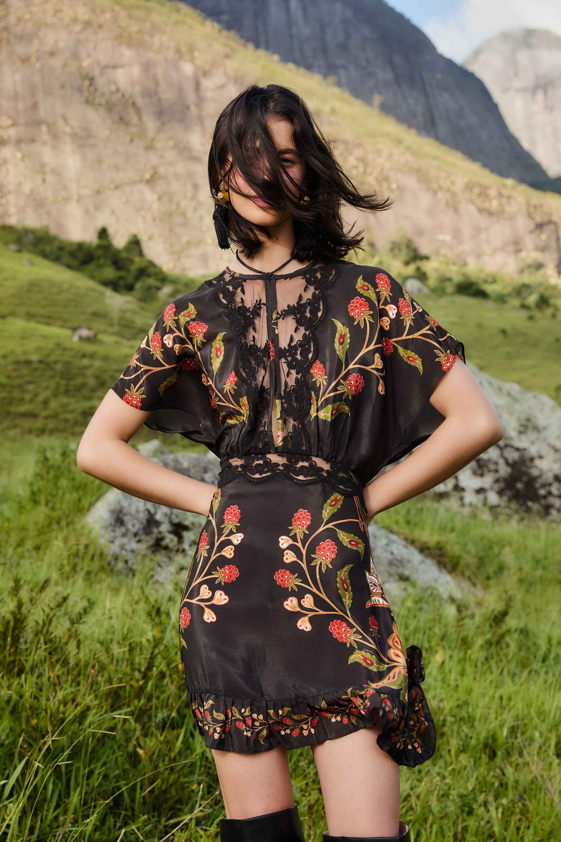 Berry Garden Black Mini Dress