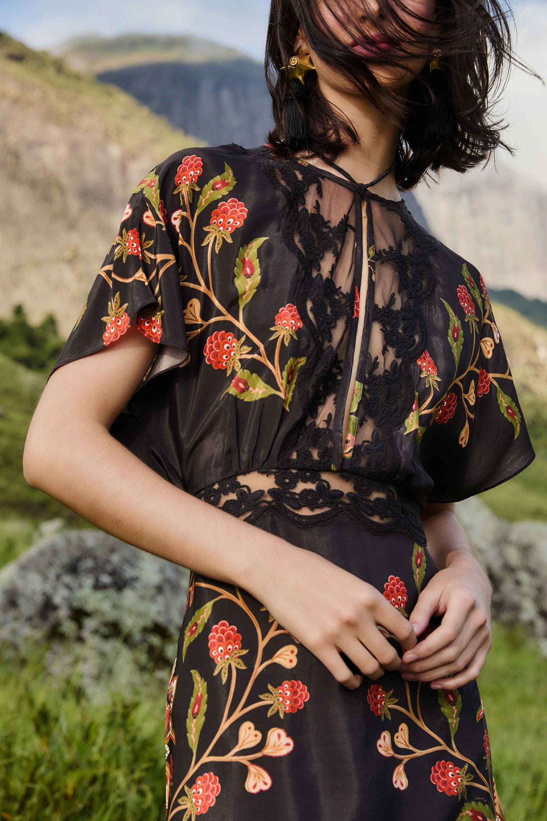 Berry Garden Black Mini Dress