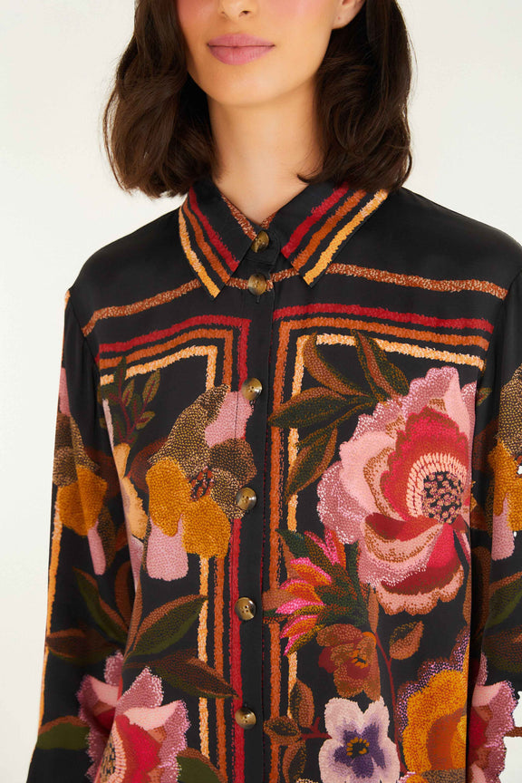 Black Chenille Flowers Lenzing™ Ecovero™ Viscose Shirt