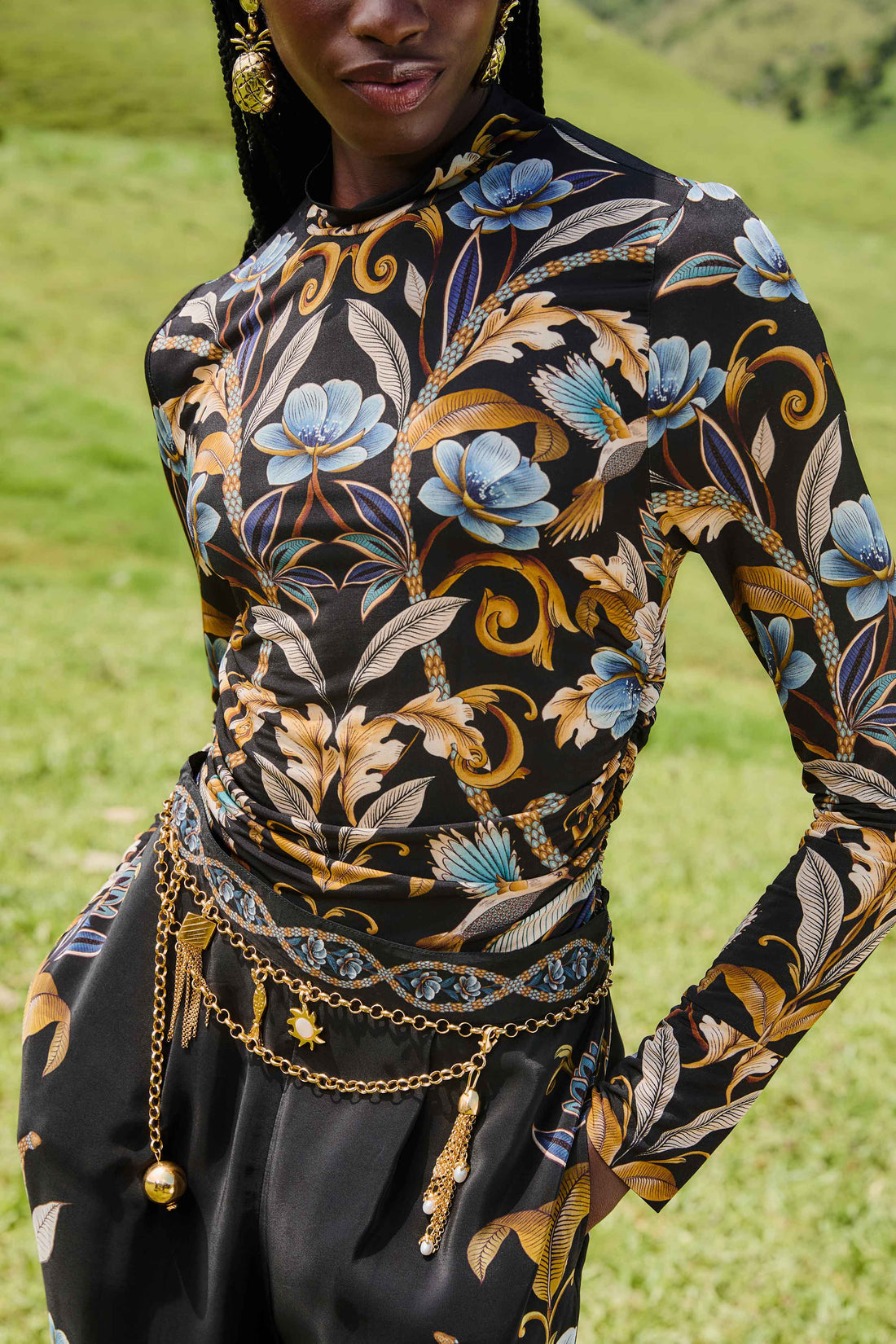 Snake Garden Black Jersey Blouse