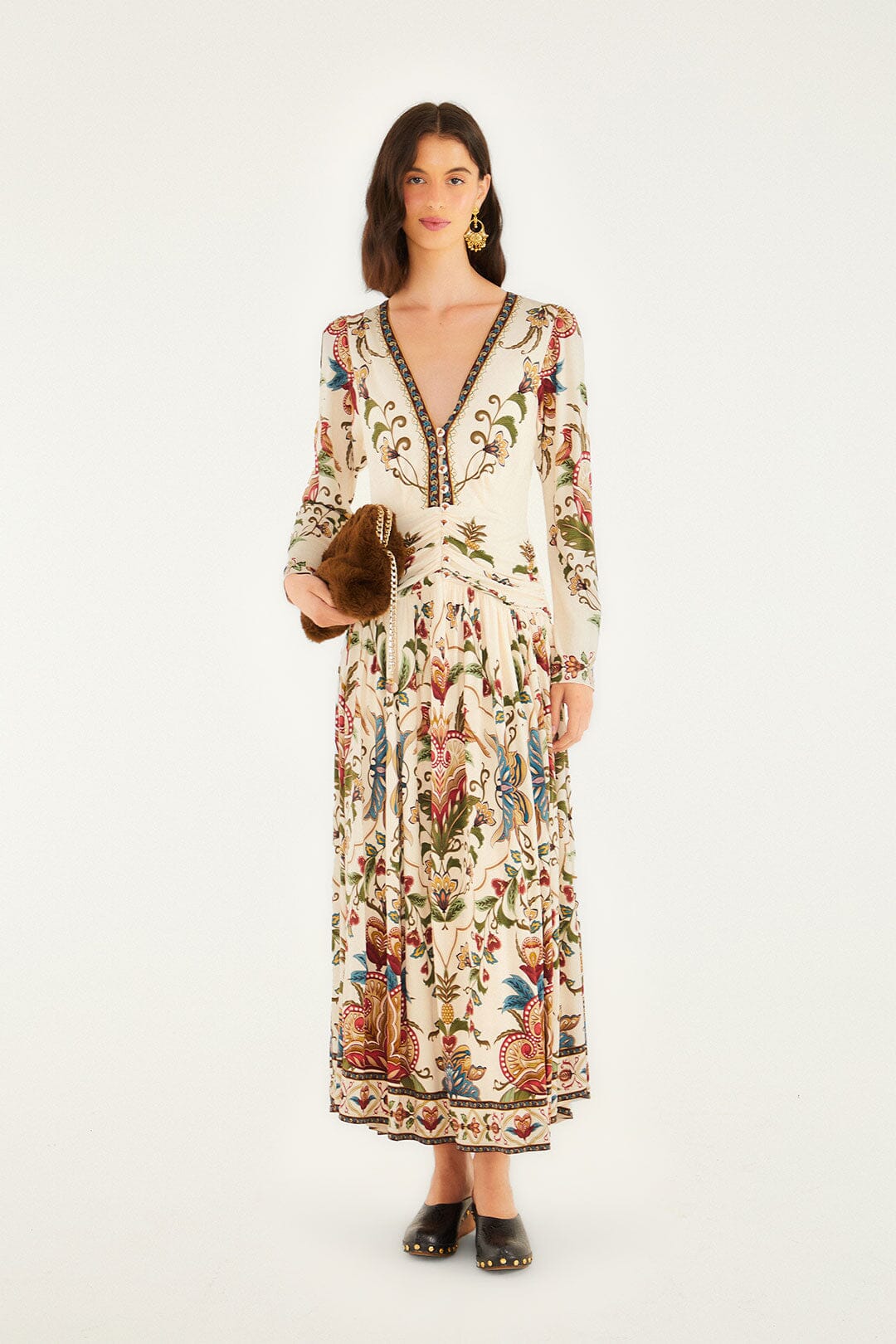 Majestic Hearts Cream Long Sleeve Midi Dress