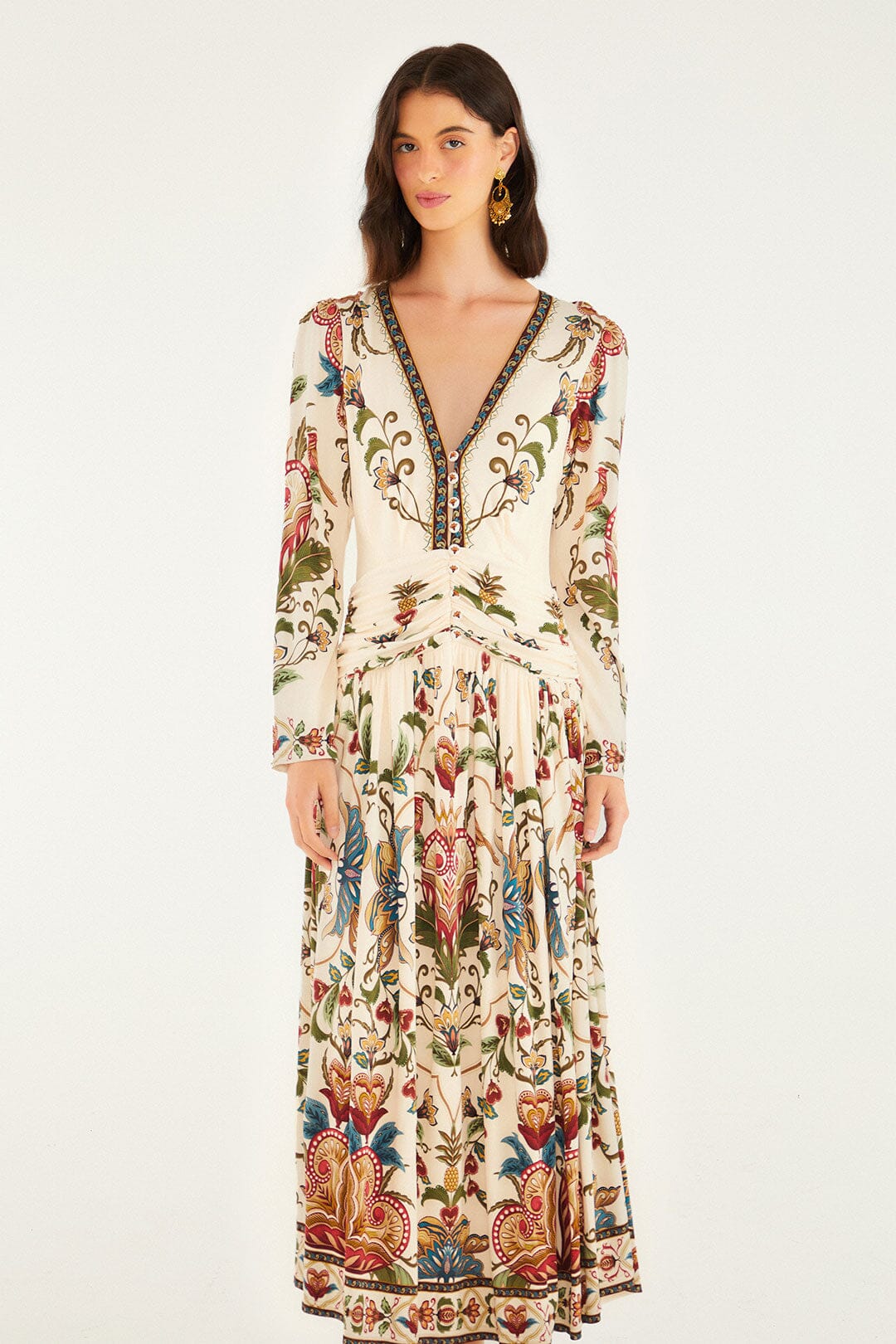 Majestic Hearts Cream Long Sleeve Midi Dress