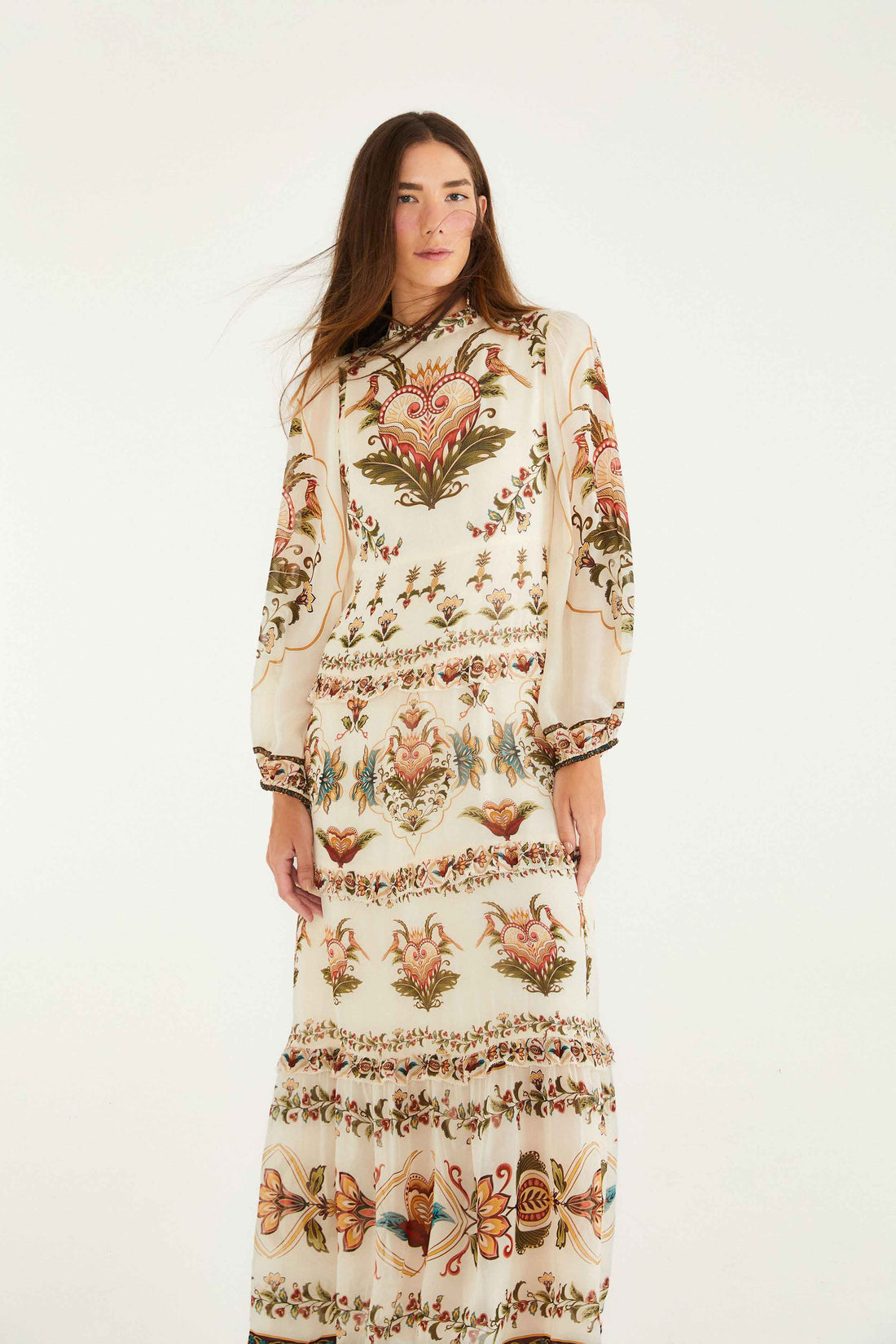 Majestic Hearts Cream Maxi Dress