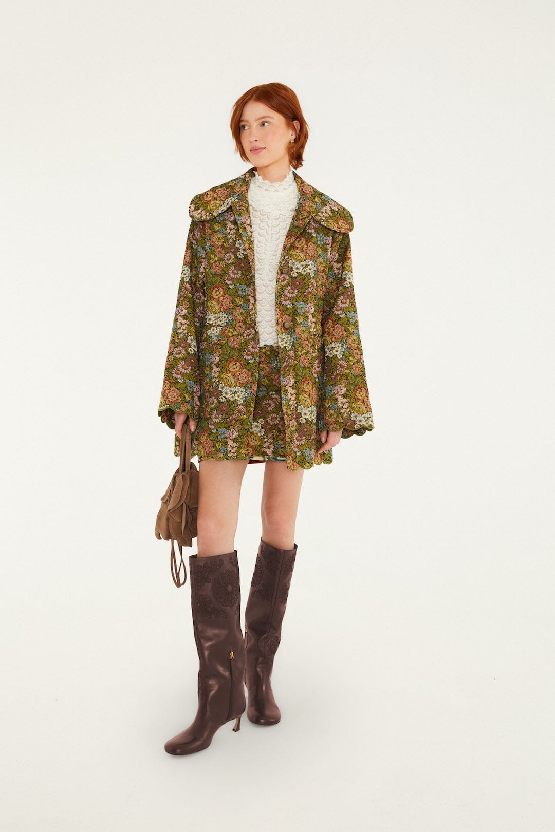 Flower Jacquard Trenchcoat