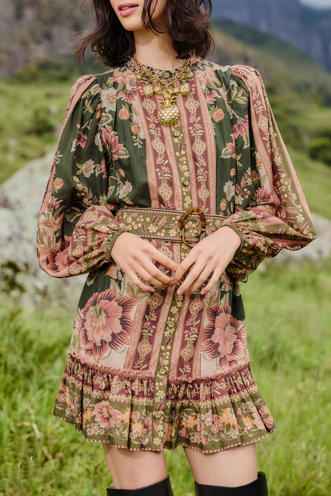Flowering Garden Tree Green Mini Dress