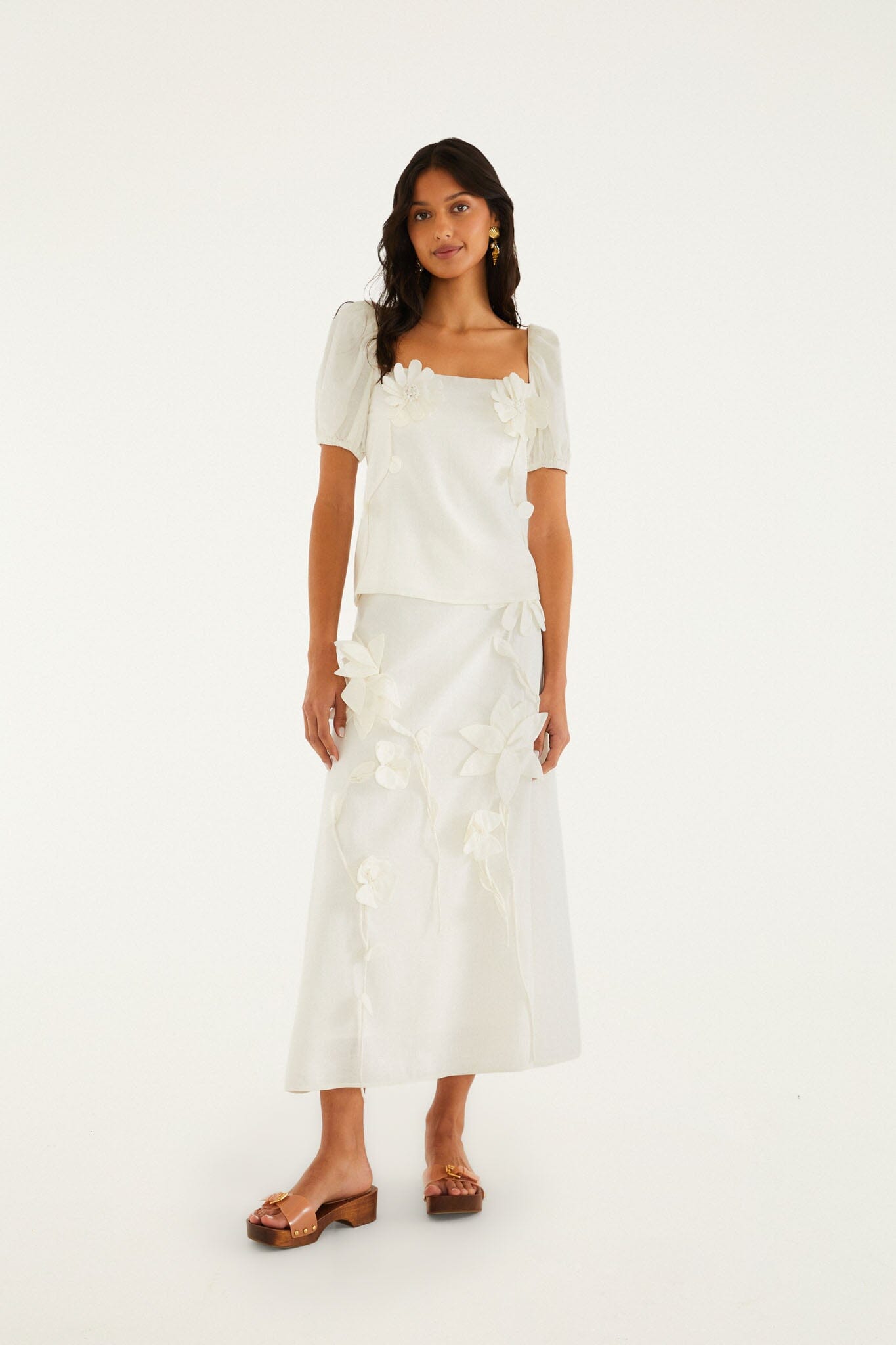 Off-White 3d Flowers Puff Sleeve Blouse