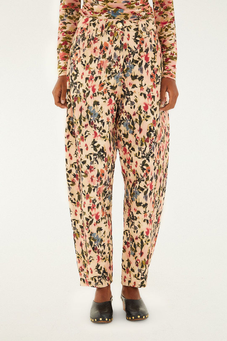Pink Tiny Flowers Canvas Ballon Pants