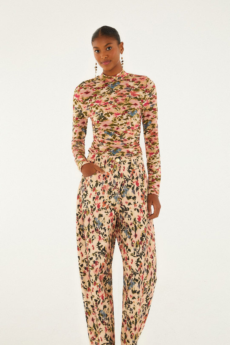 Pink Tiny Flowers Canvas Ballon Pants