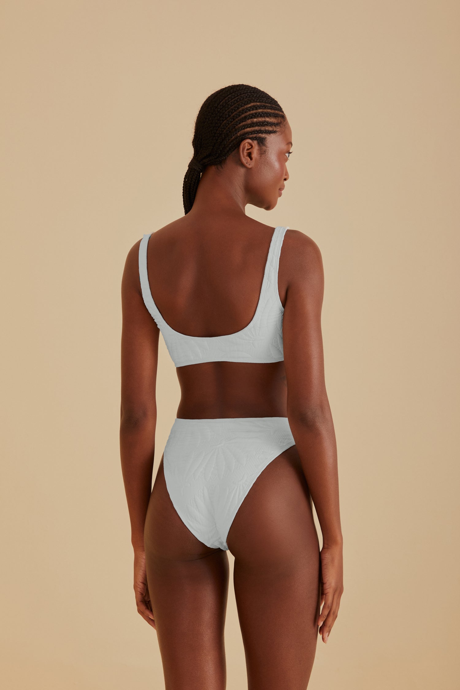 FARM Rio model wearing the Off-White Banana Matelasse Bikini Top