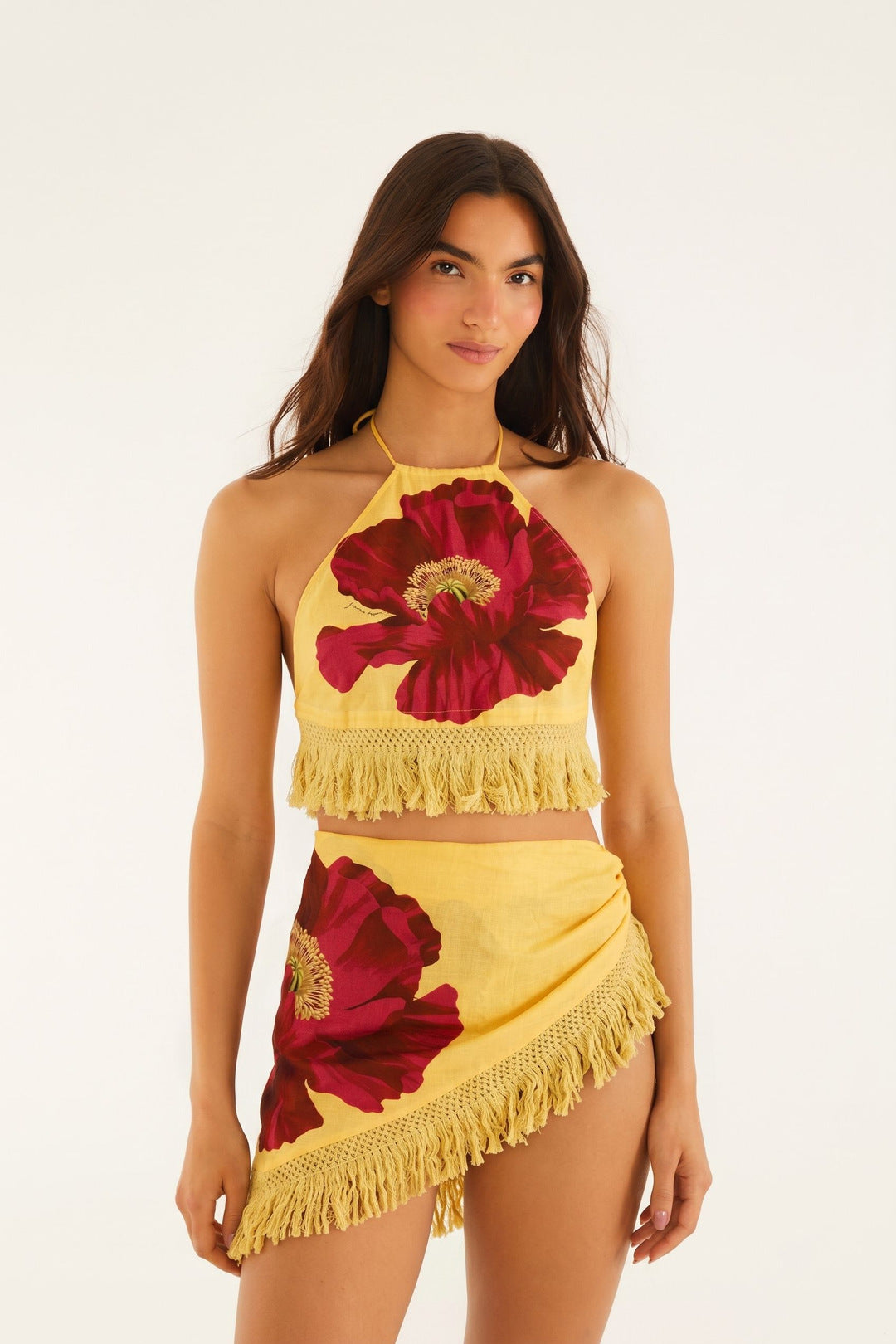Tie Side Skirt With Fringe