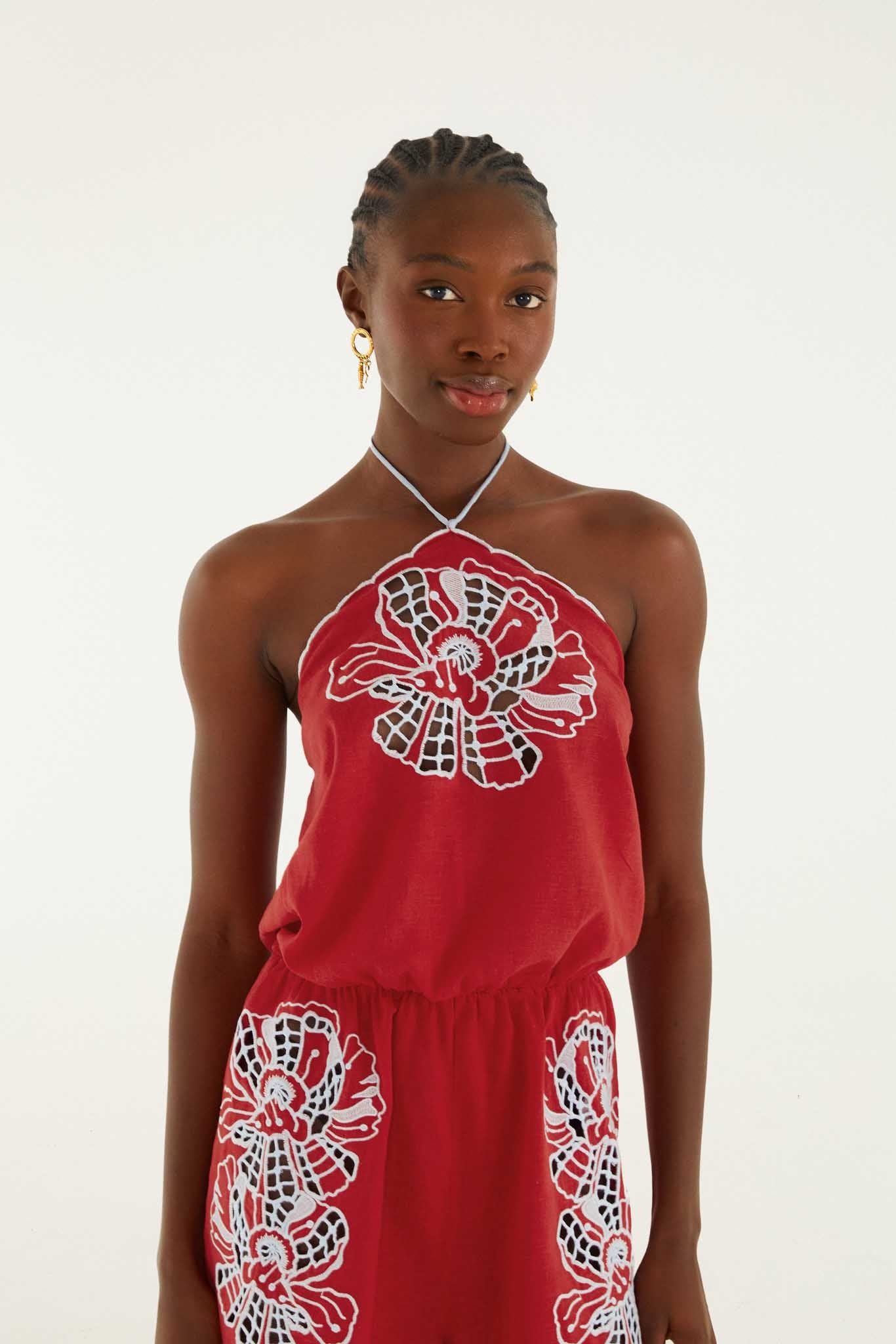 Red Embroidered Shorts