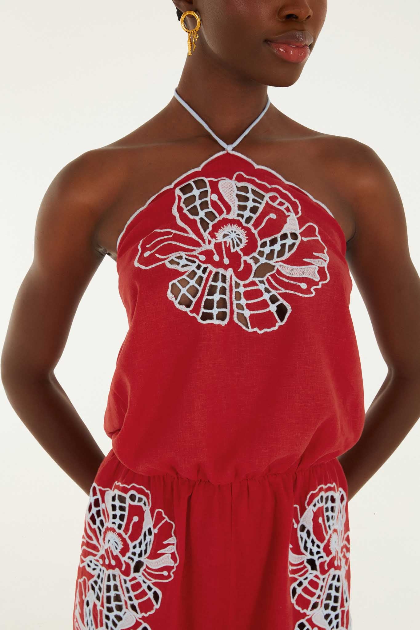Red Embroidered Shorts