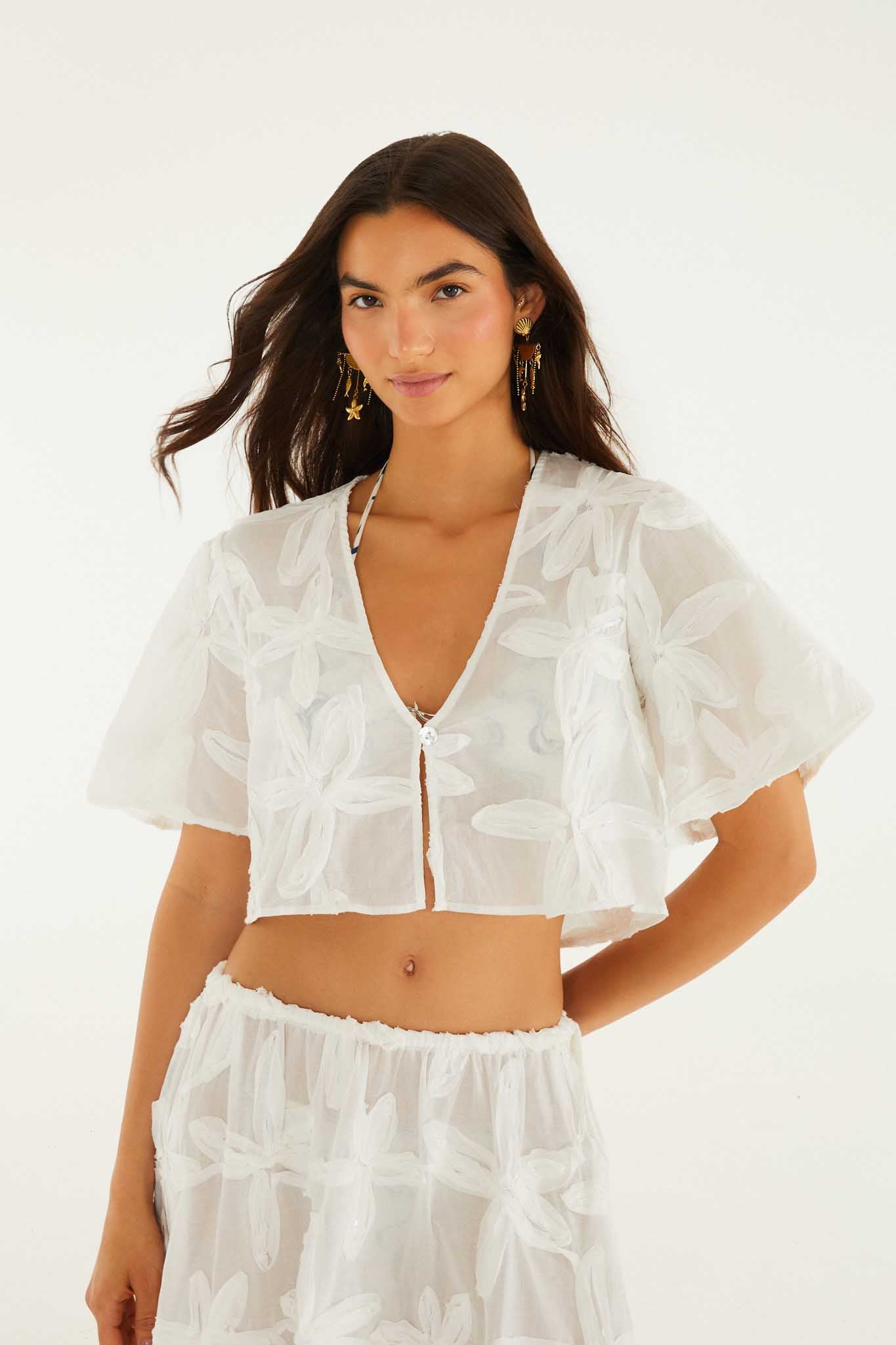 Blouse With Embroidery Detail And Buttons