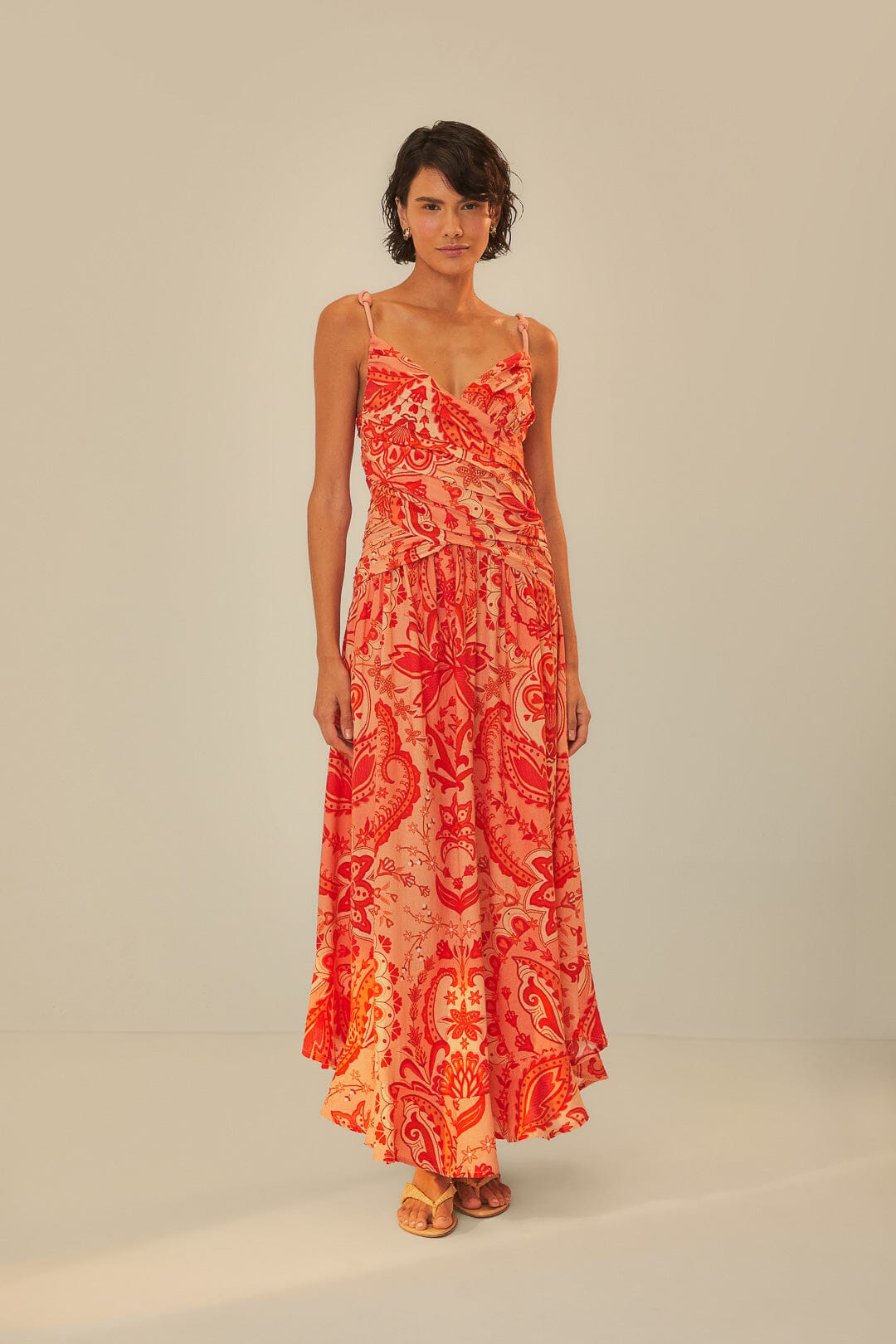 FARM Rio model wearing the Jaipur Red Crossed Over Maxi Dress