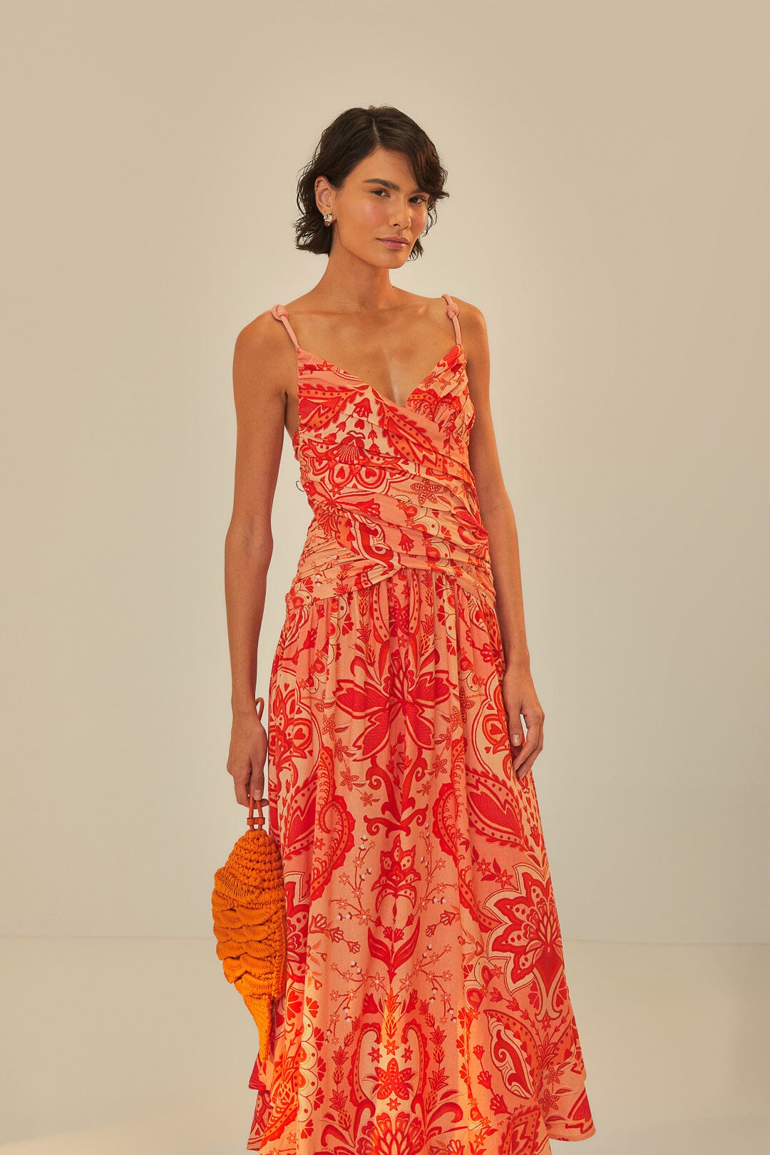 FARM Rio model wearing the Jaipur Red Crossed Over Maxi Dress