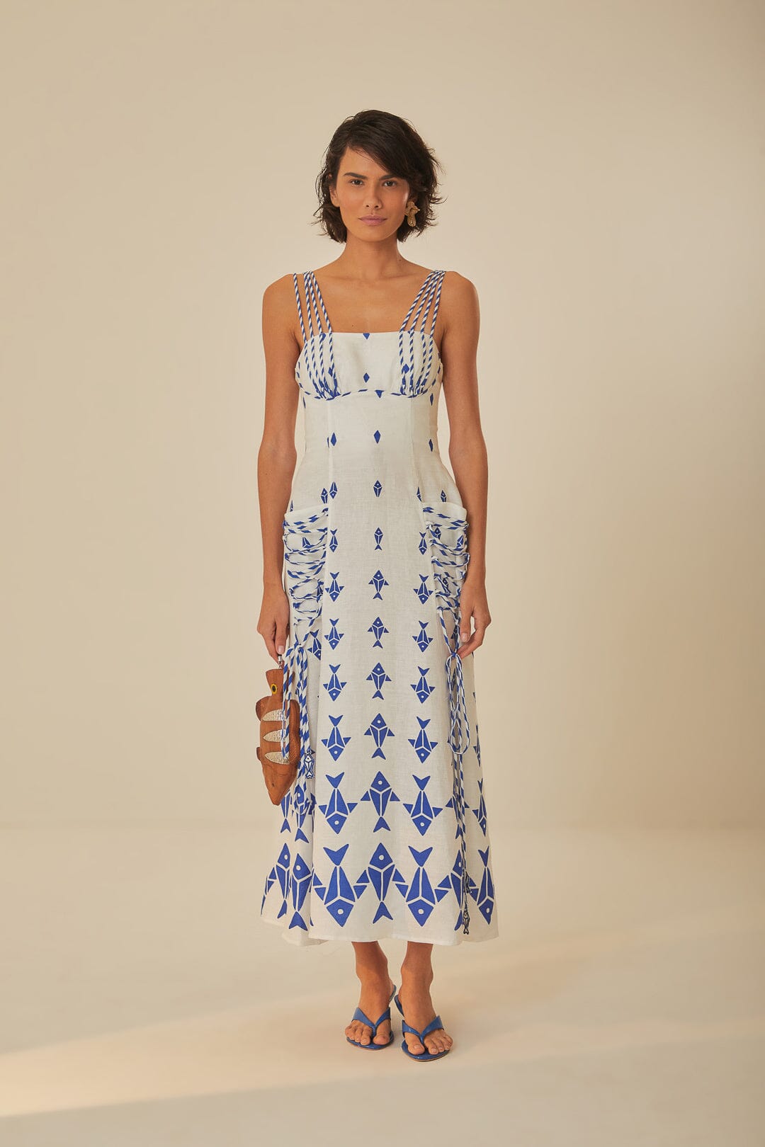 FARM Rio model wearing the Graphic Fishes Off-White Maxi Dress