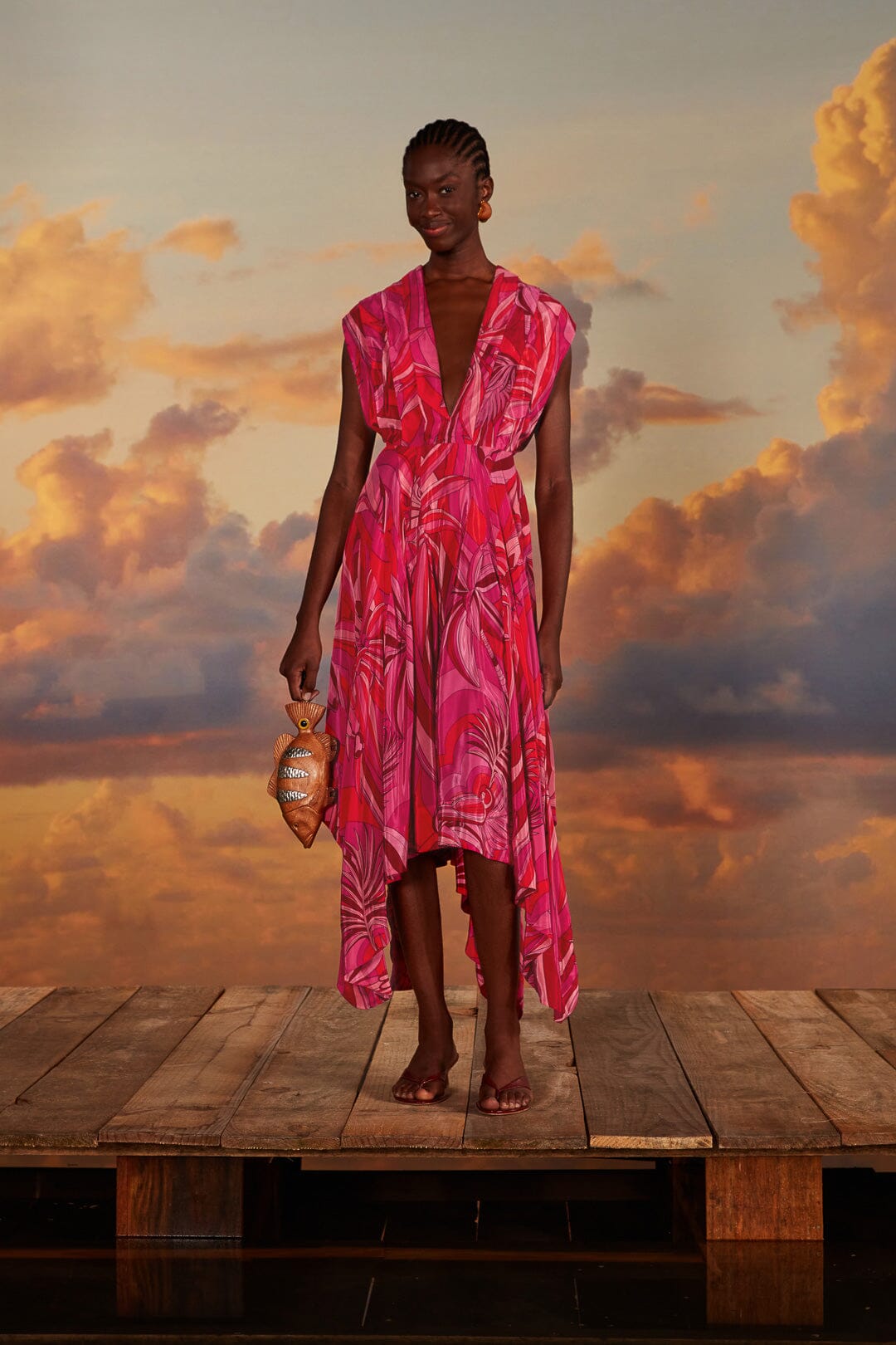 FARM Rio model wearing the Endless Summer Red V Neckline Midi Dress