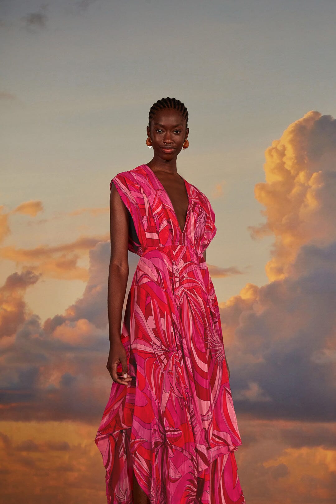 FARM Rio model wearing the Endless Summer Red V Neckline Midi Dress