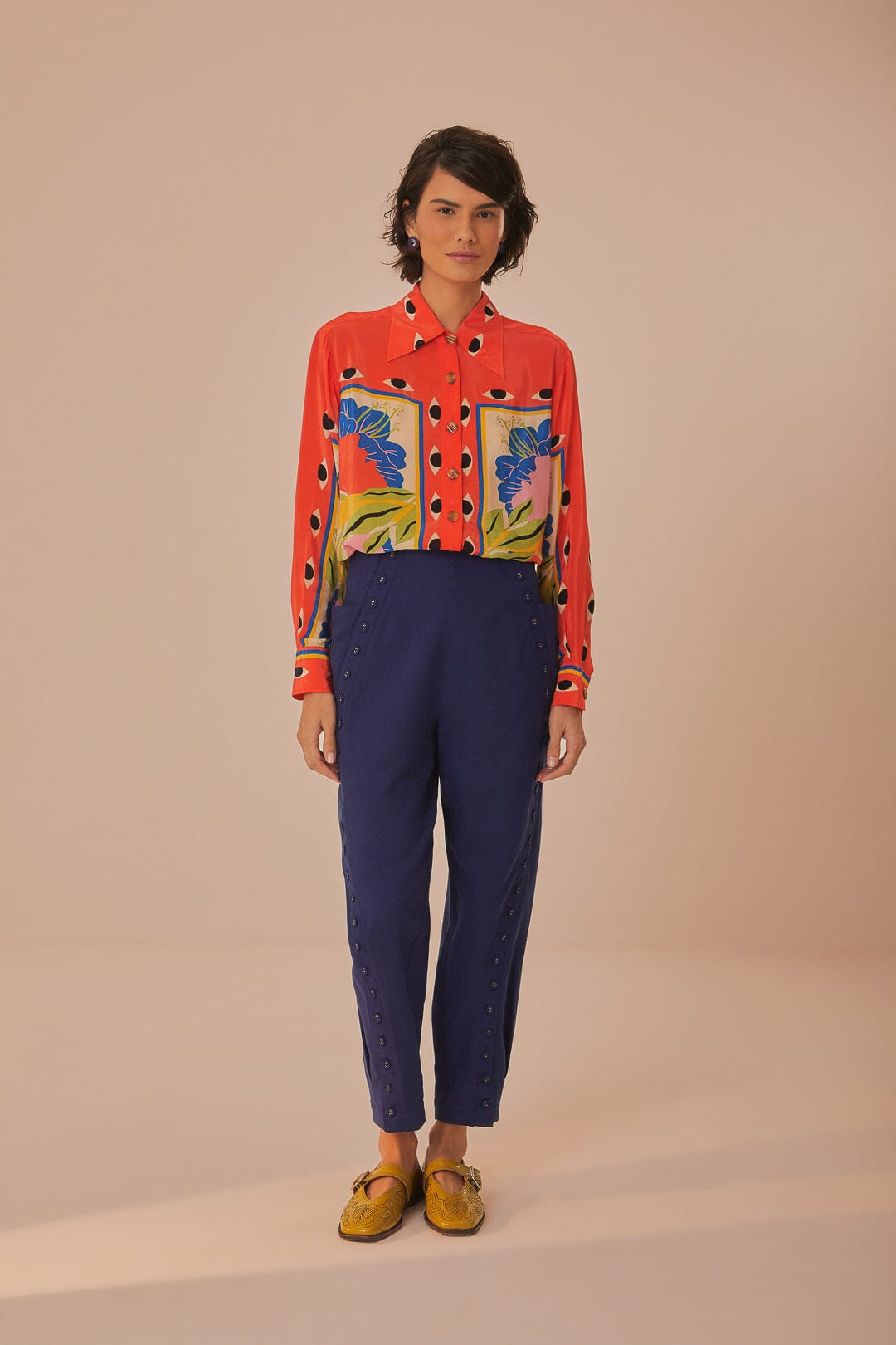 FARM Rio model wearing the Navy Blue High Waisted Pants