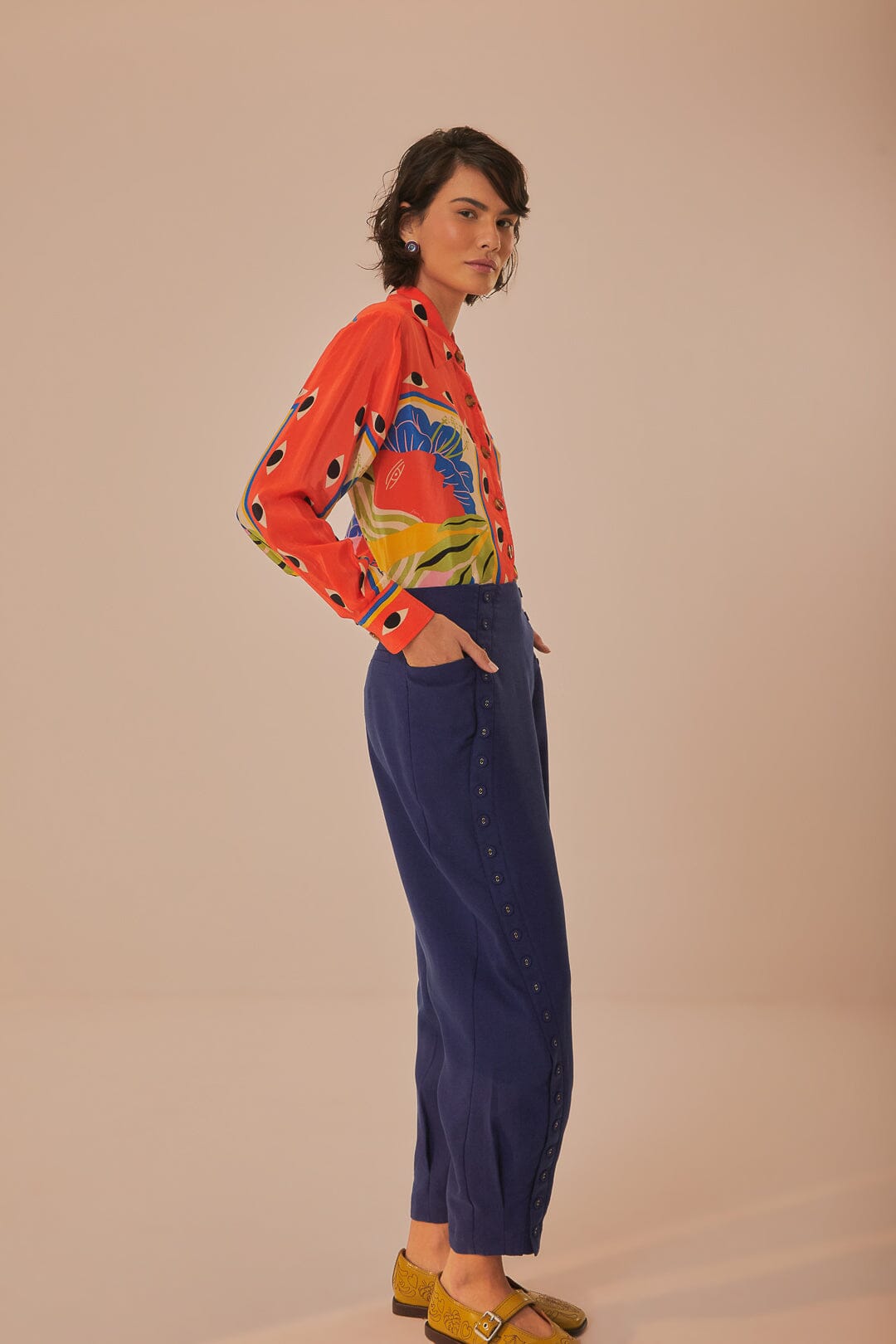 FARM Rio model wearing the Navy Blue High Waisted Pants