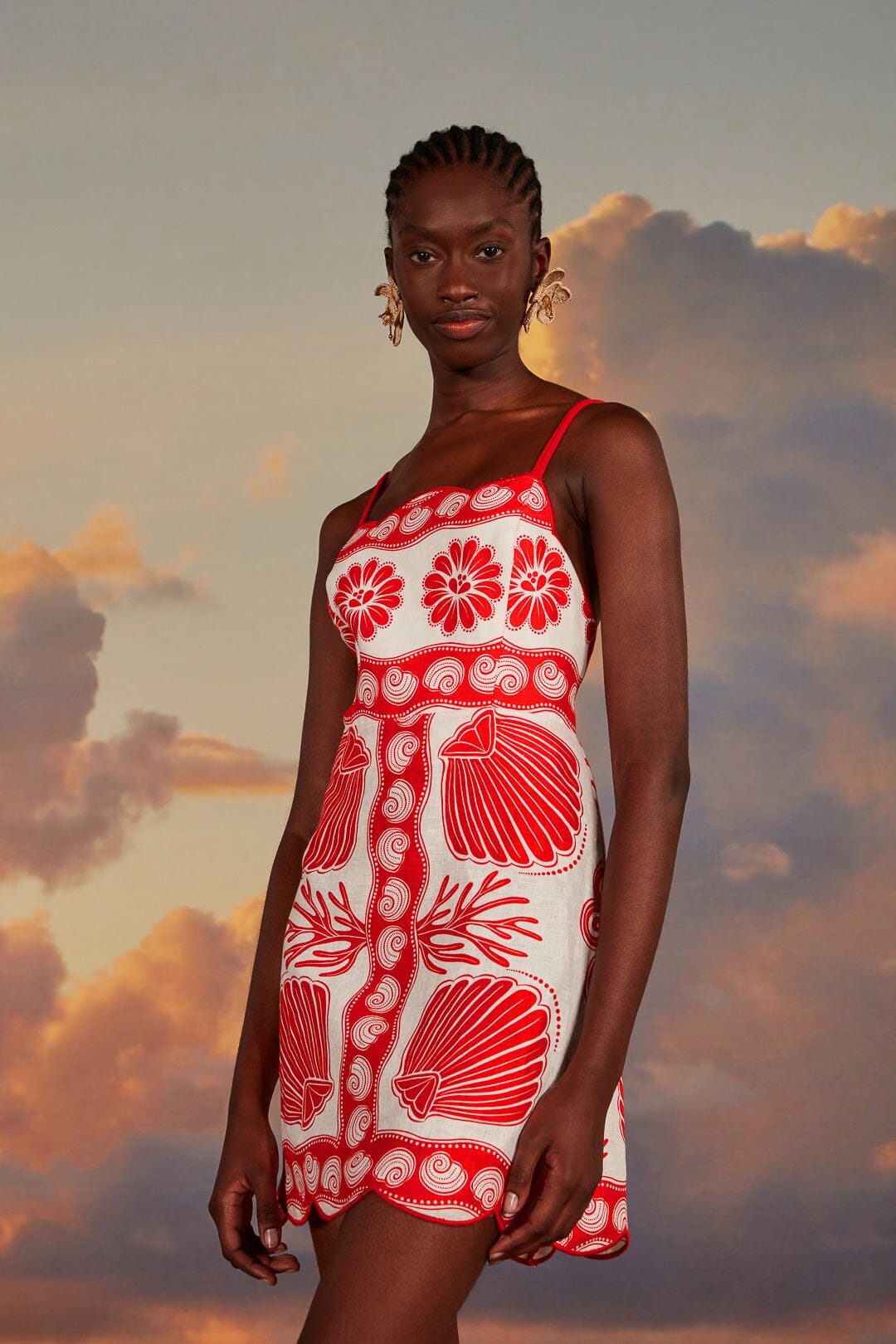 FARM Rio model wearing the Ainika Shell White Mini Dress