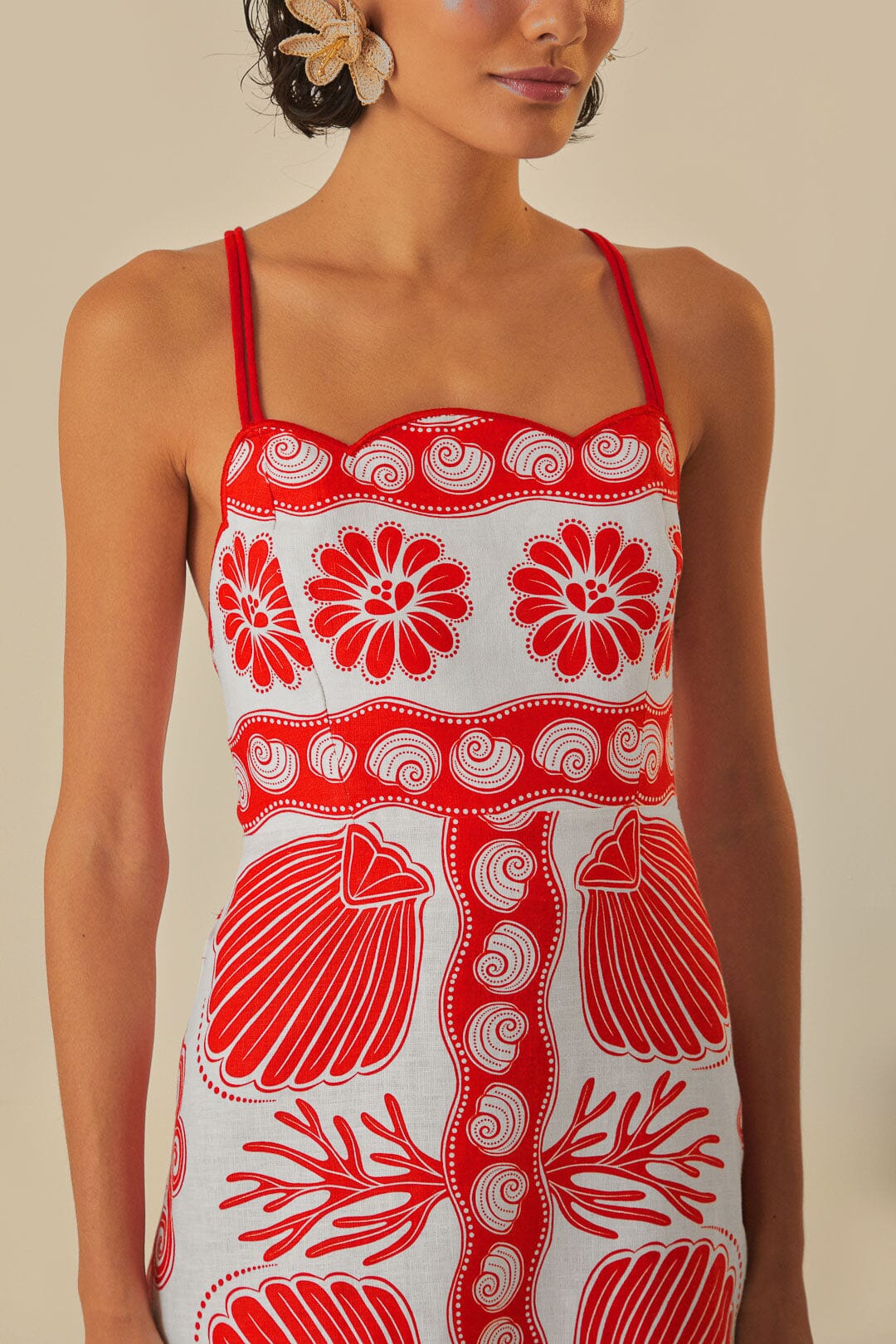 FARM Rio model wearing the Ainika Shell White Mini Dress