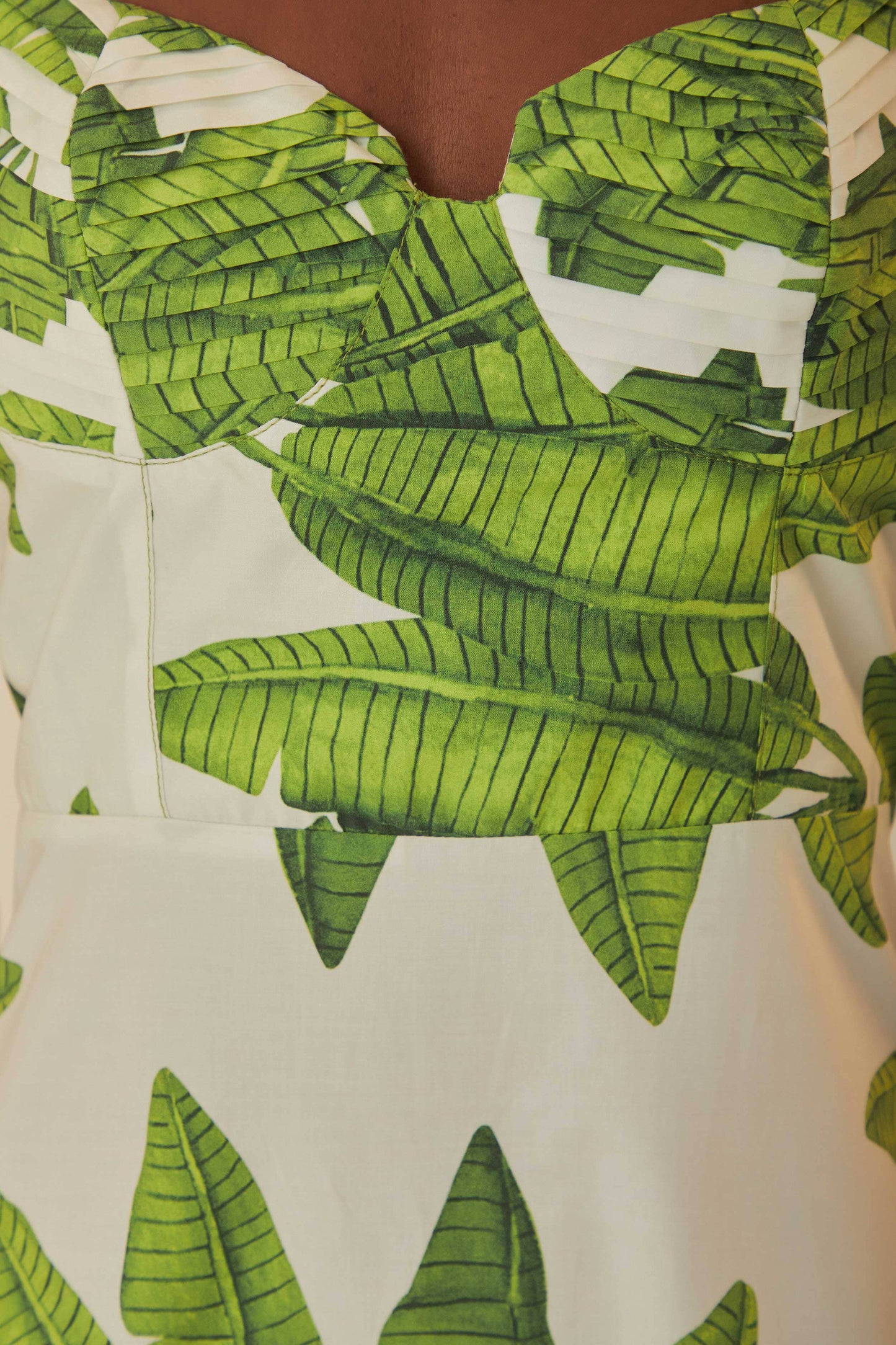 FARM Rio model wearing the Palm Fan Off-White Midi Dress