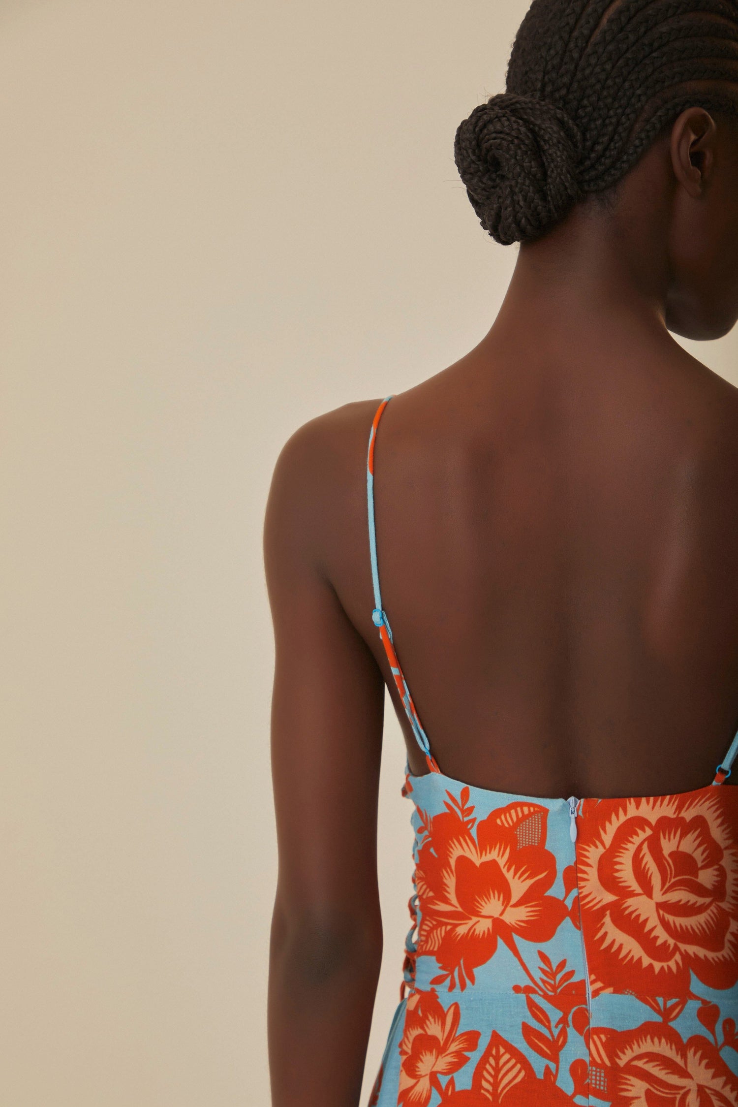 FARM Rio model wearing the Lace Garden Blue Midi Dress