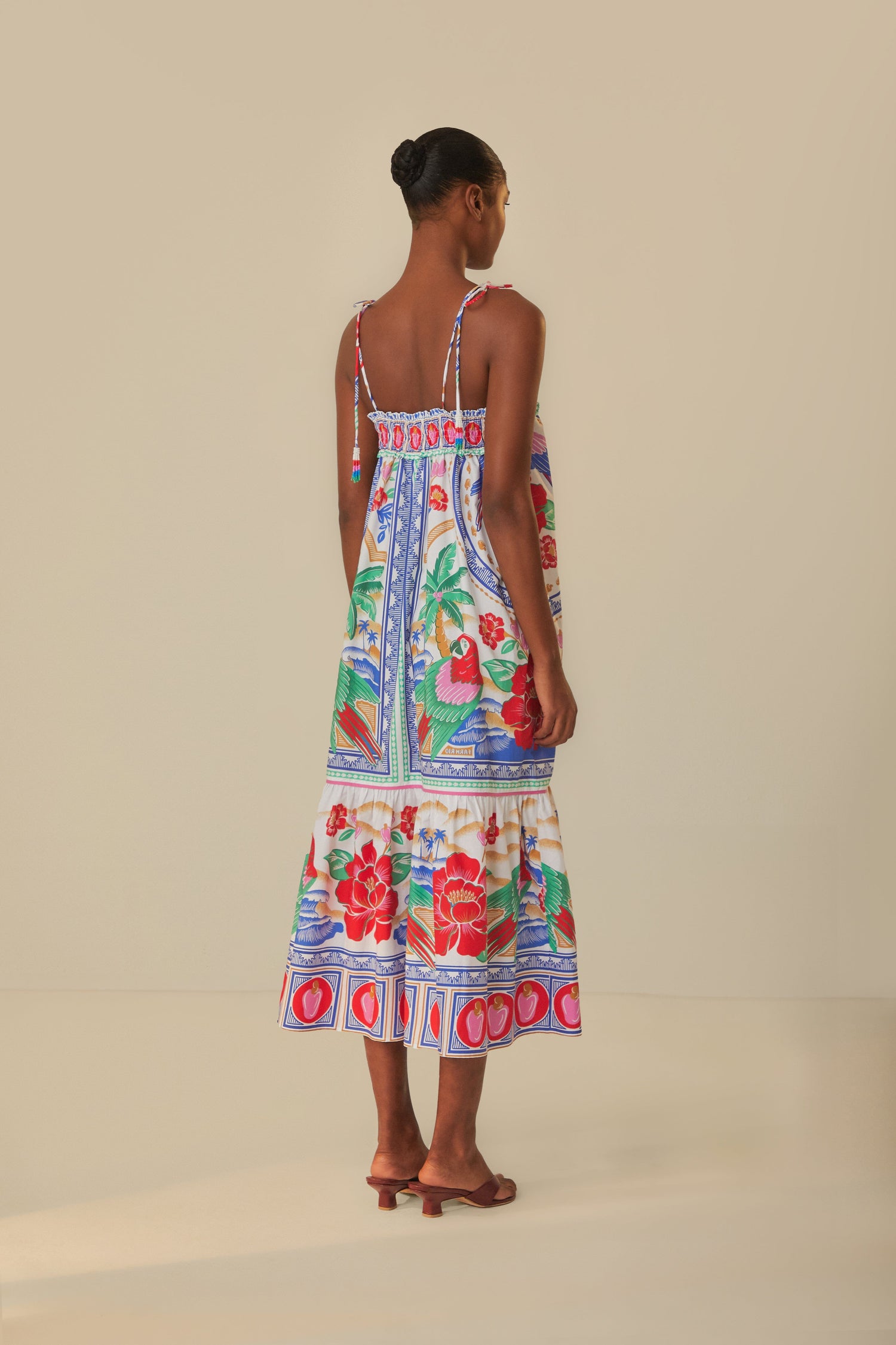 FARM Rio model wearing the Off-White Flowers Beach Maxi Dress