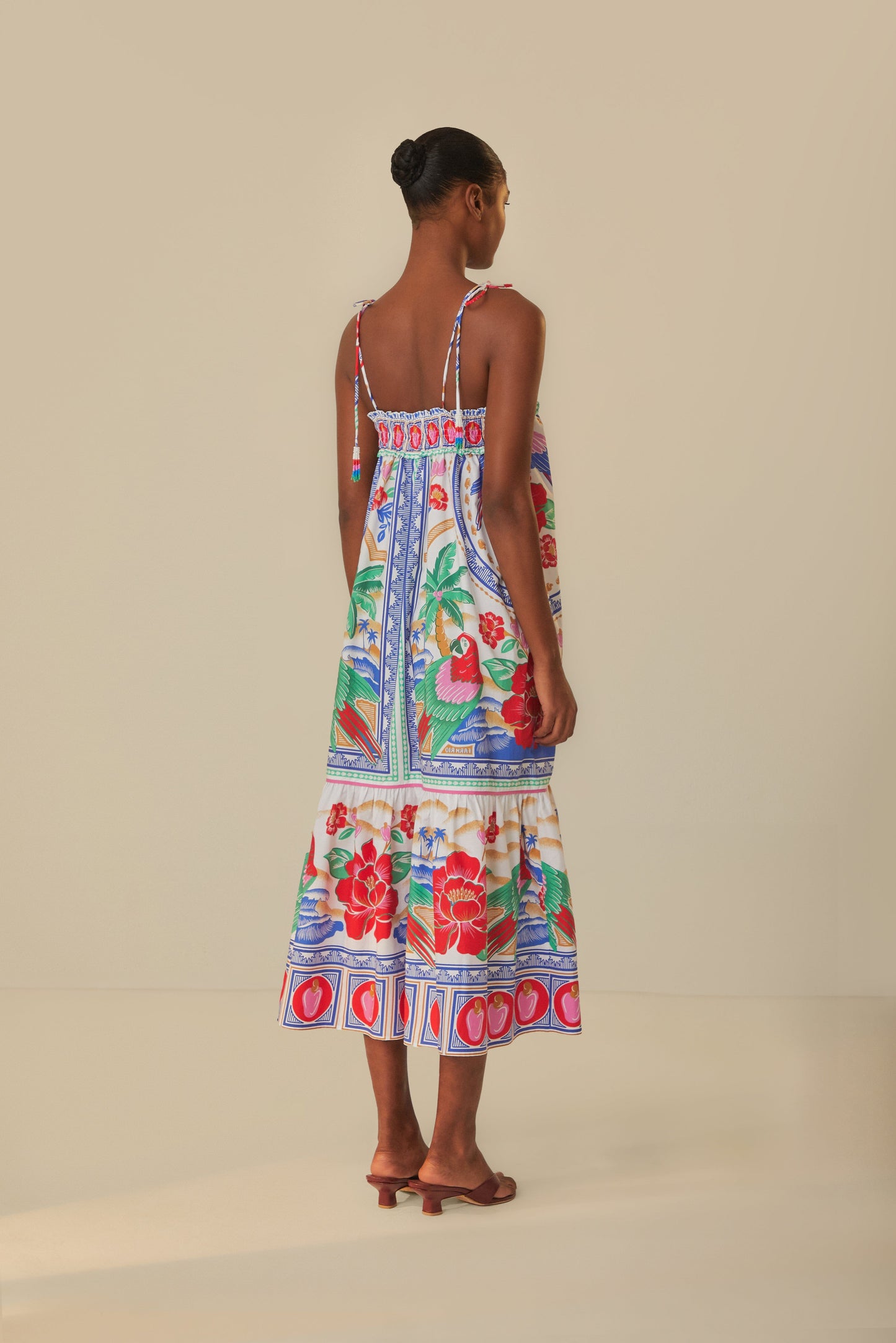 FARM Rio model wearing the Off-White Flowers Beach Maxi Dress
