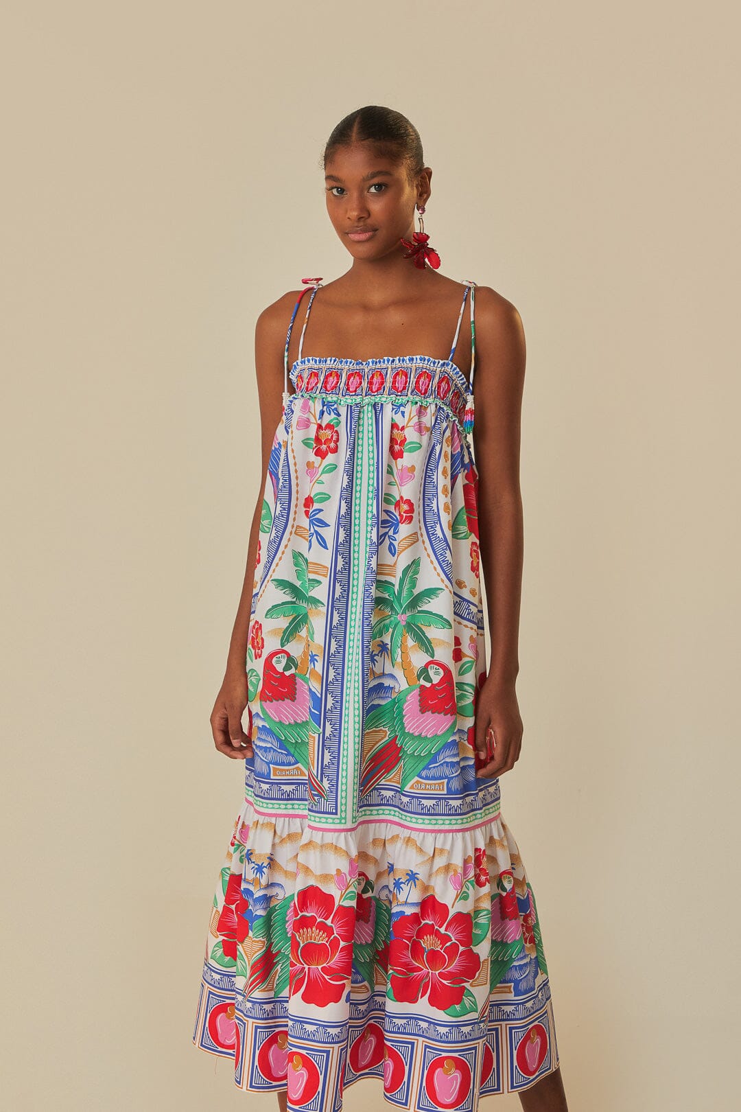 FARM Rio model wearing the Off-White Flowers Beach Maxi Dress