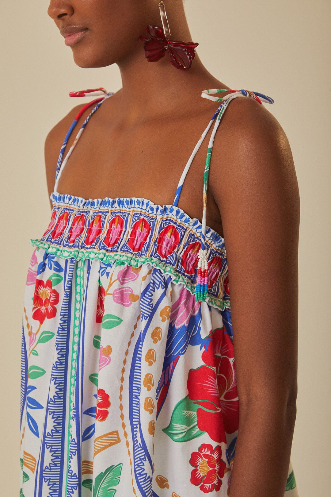FARM Rio model wearing the Off-White Flowers Beach Maxi Dress