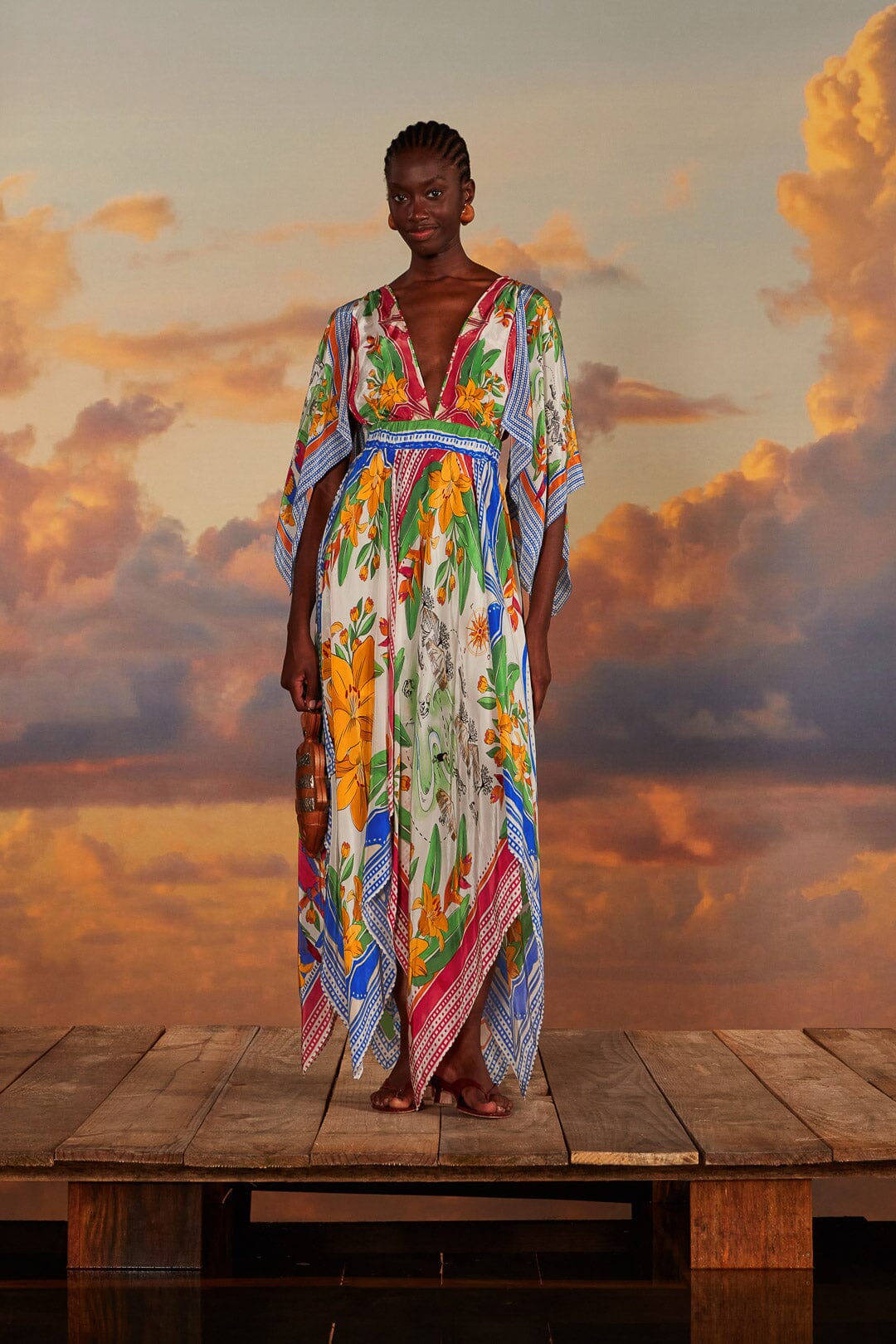 FARM Rio model wearing the Off-White Tropical Destination Short Sleeves Midi