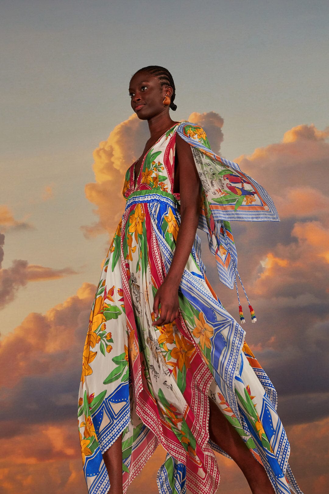 FARM Rio model wearing the Off-White Tropical Destination Short Sleeves Midi