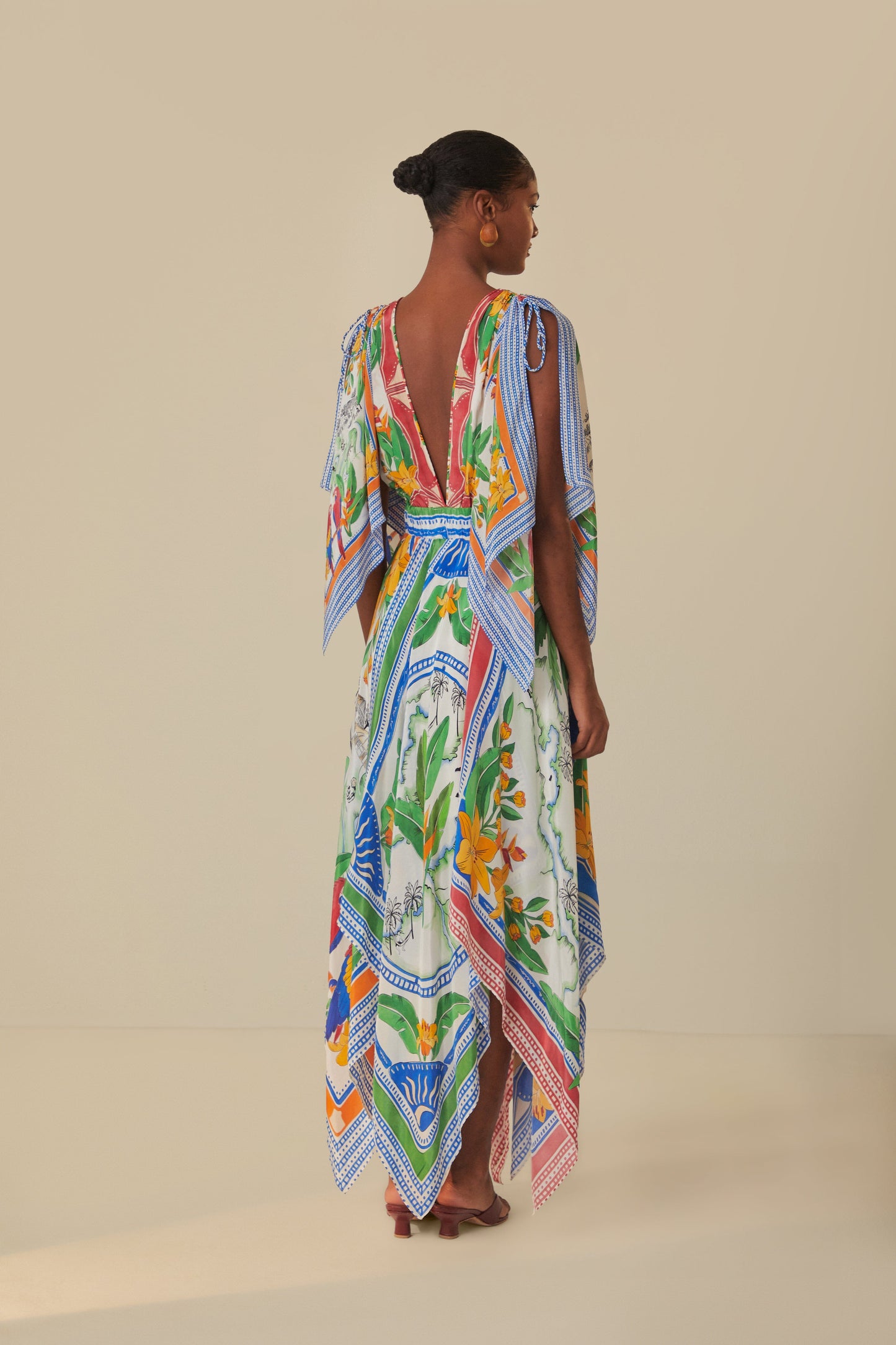 FARM Rio model wearing the Off-White Tropical Destination Short Sleeves Midi