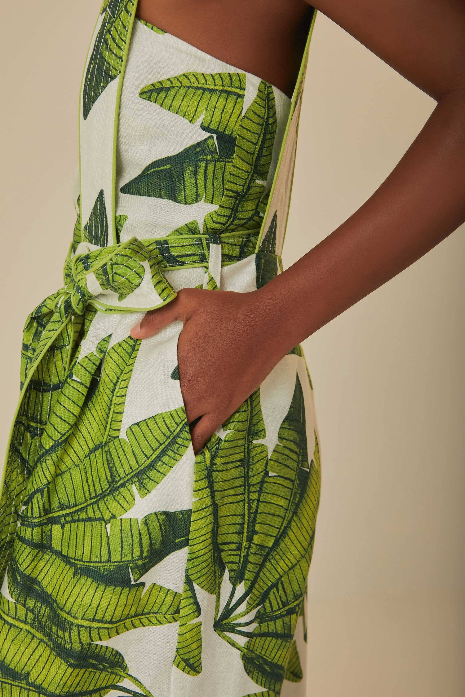 FARM Rio model wearing the Palm Fan Off-White Jumpsuit