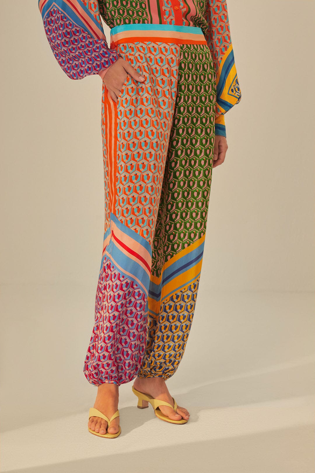 FARM Rio model wearing the Cashew Scarf Mix Pants