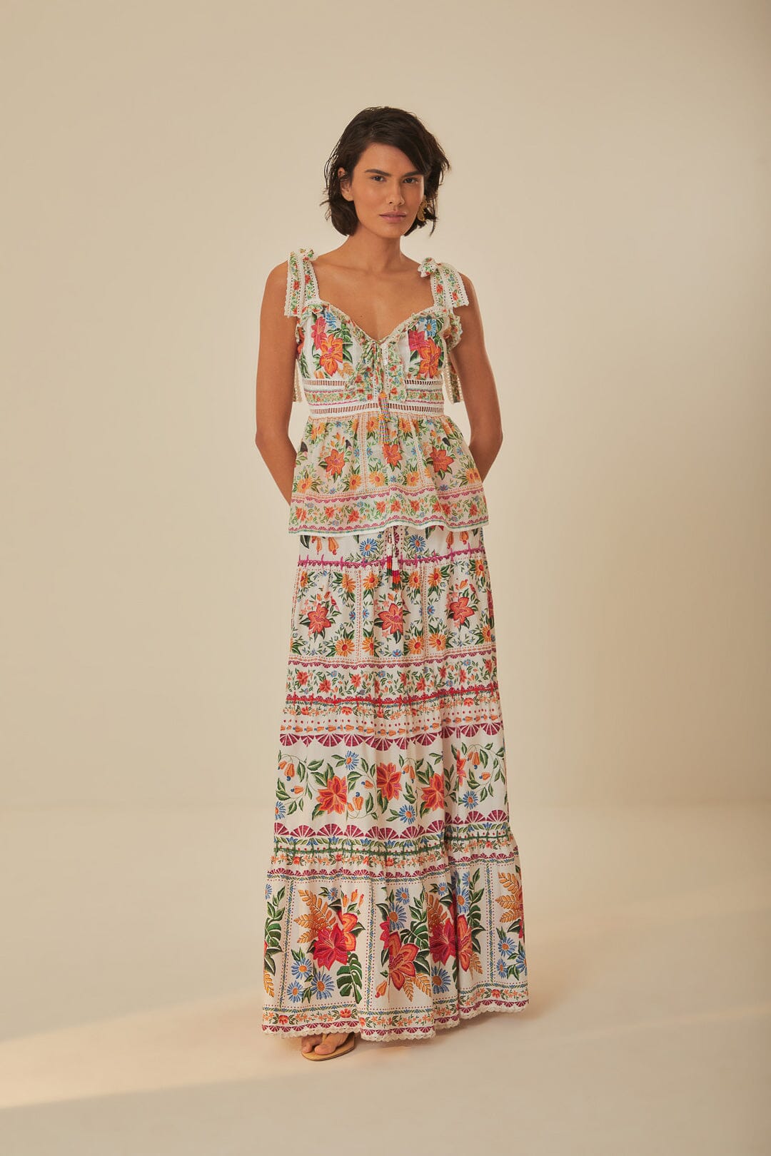 FARM Rio model wearing the Bloom Garden Off White Skirt