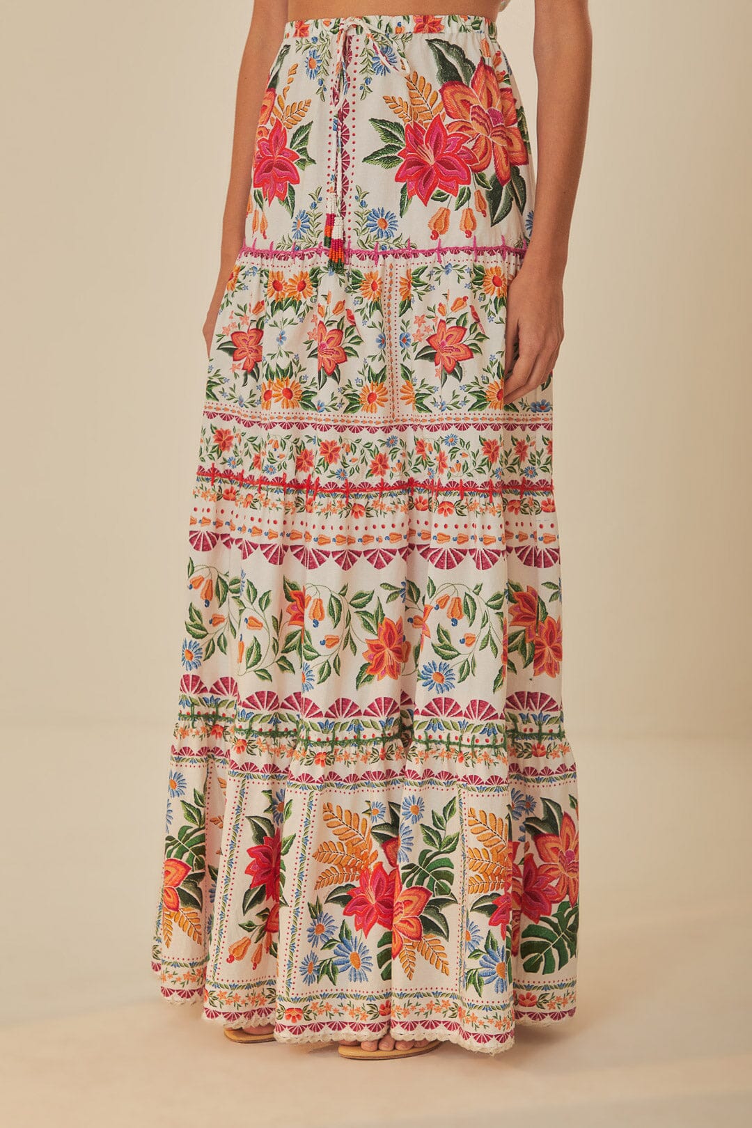 FARM Rio model wearing the Bloom Garden Off White Skirt