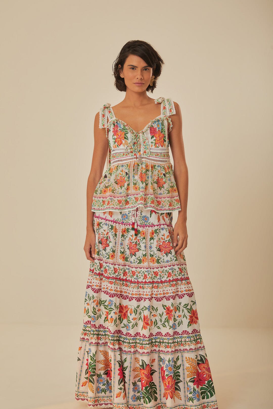 FARM Rio model wearing the Bloom Garden Off White Skirt