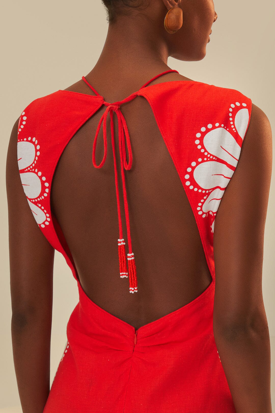FARM Rio model wearing the Ainika Shell Red Midi Dress
