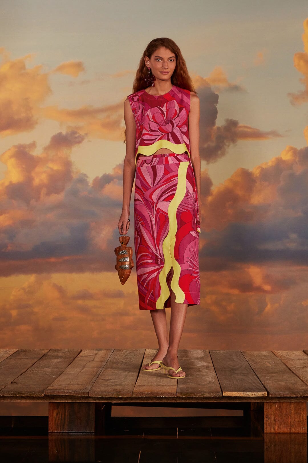 FARM Rio model wearing the Endless Summer Red Wrap Skirt