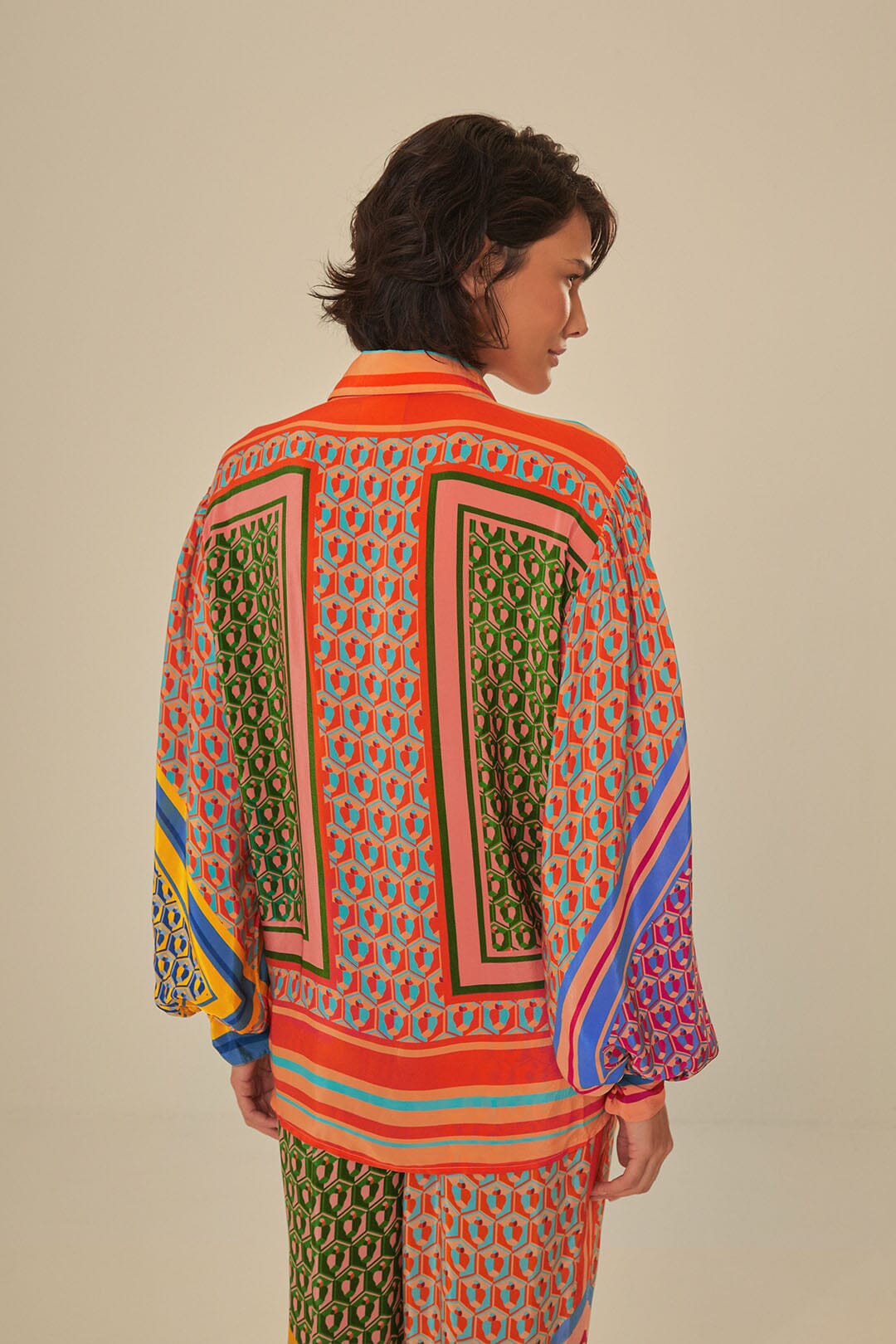 FARM Rio model wearing the Cashew Mix Long Sleeve Shirt