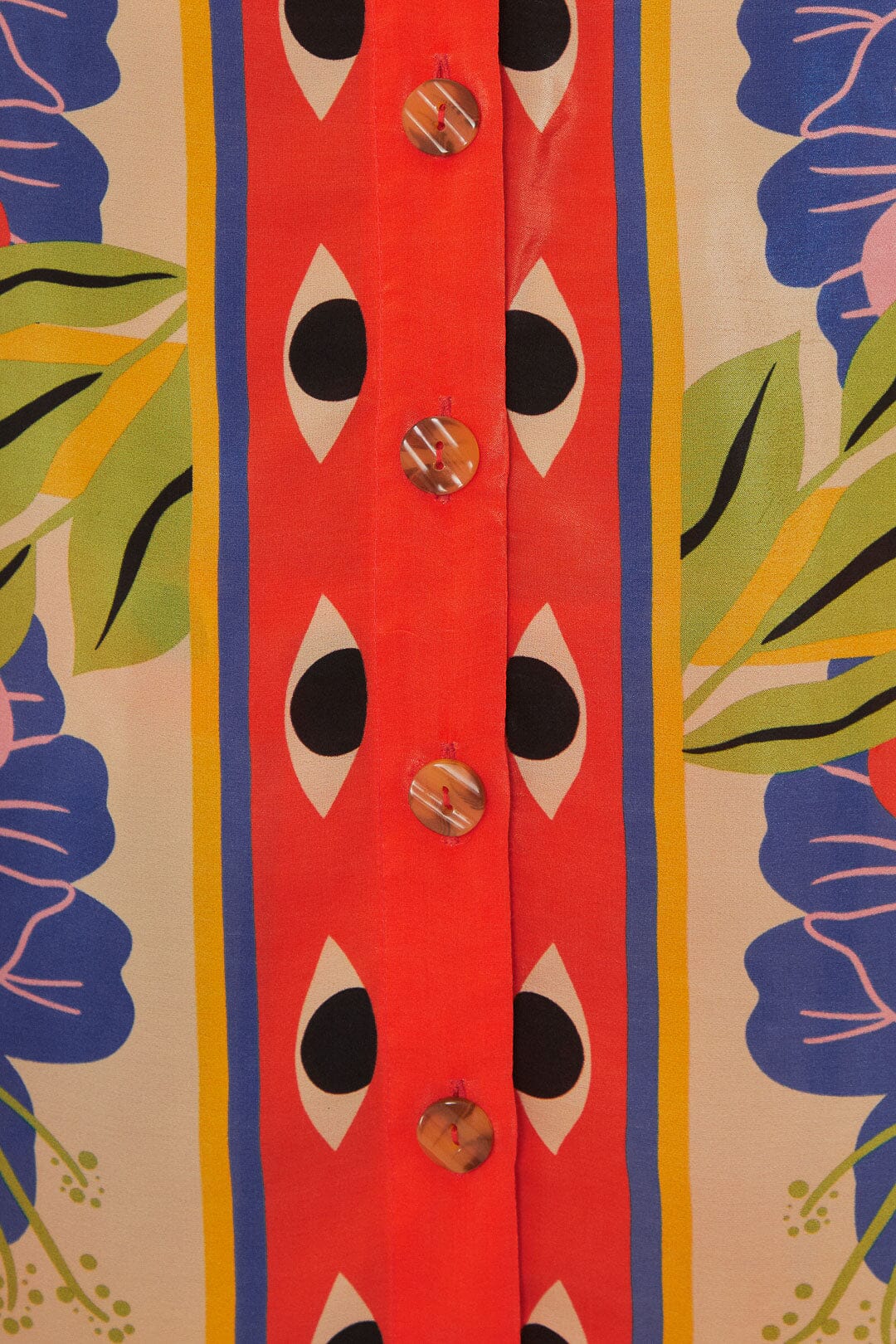 FARM Rio model wearing the Surreal Scarf Sand Pijama Shirt